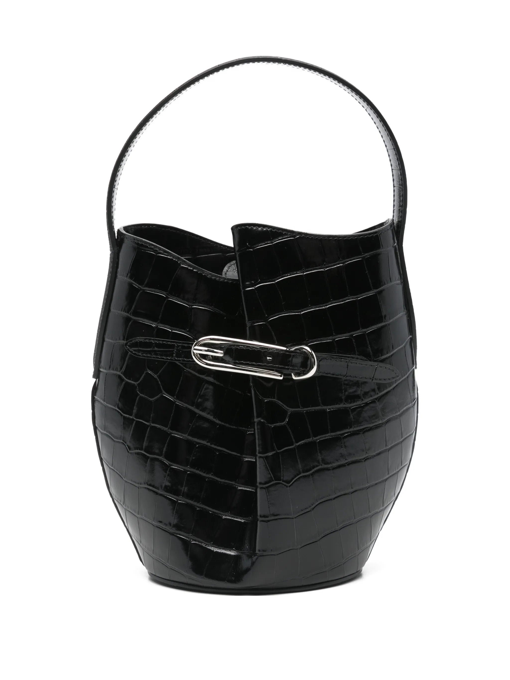 croc-embossing belted bucket bag