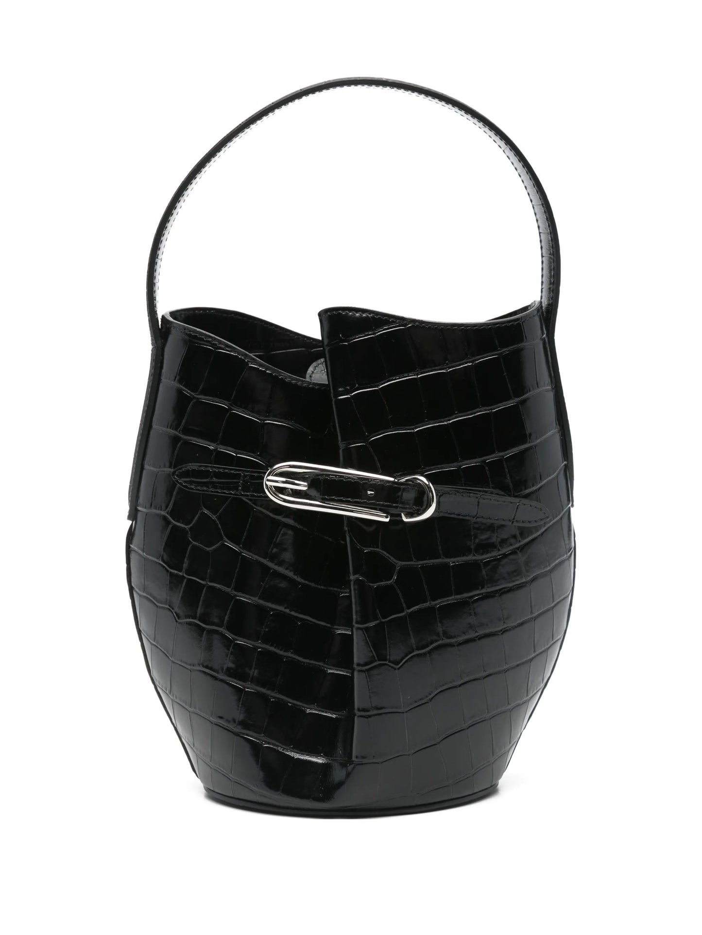 croc-embossing belted bucket bag