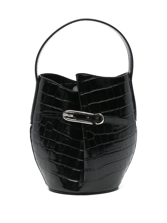 croc-embossing belted bucket bag