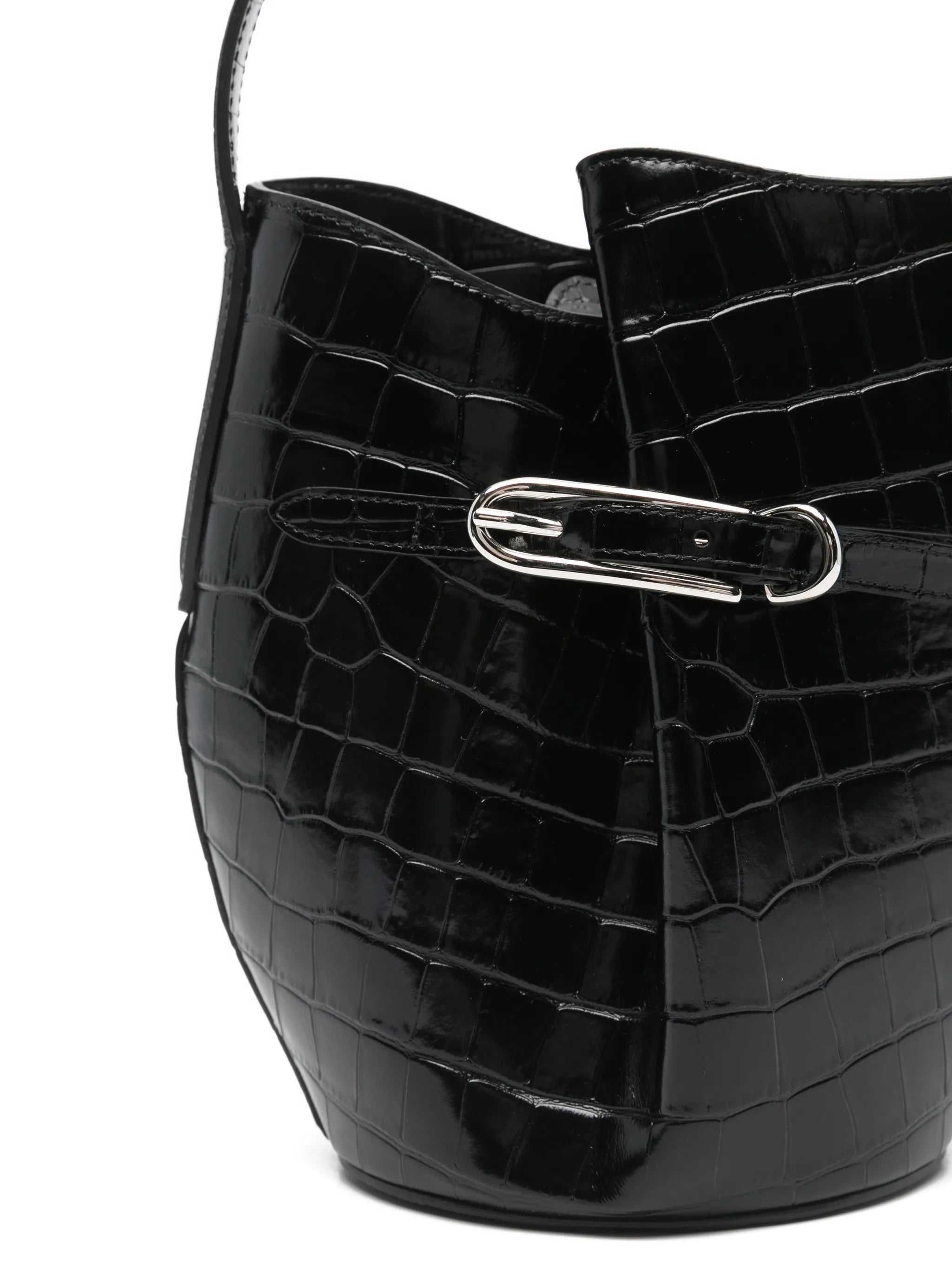 croc-embossing belted bucket bag