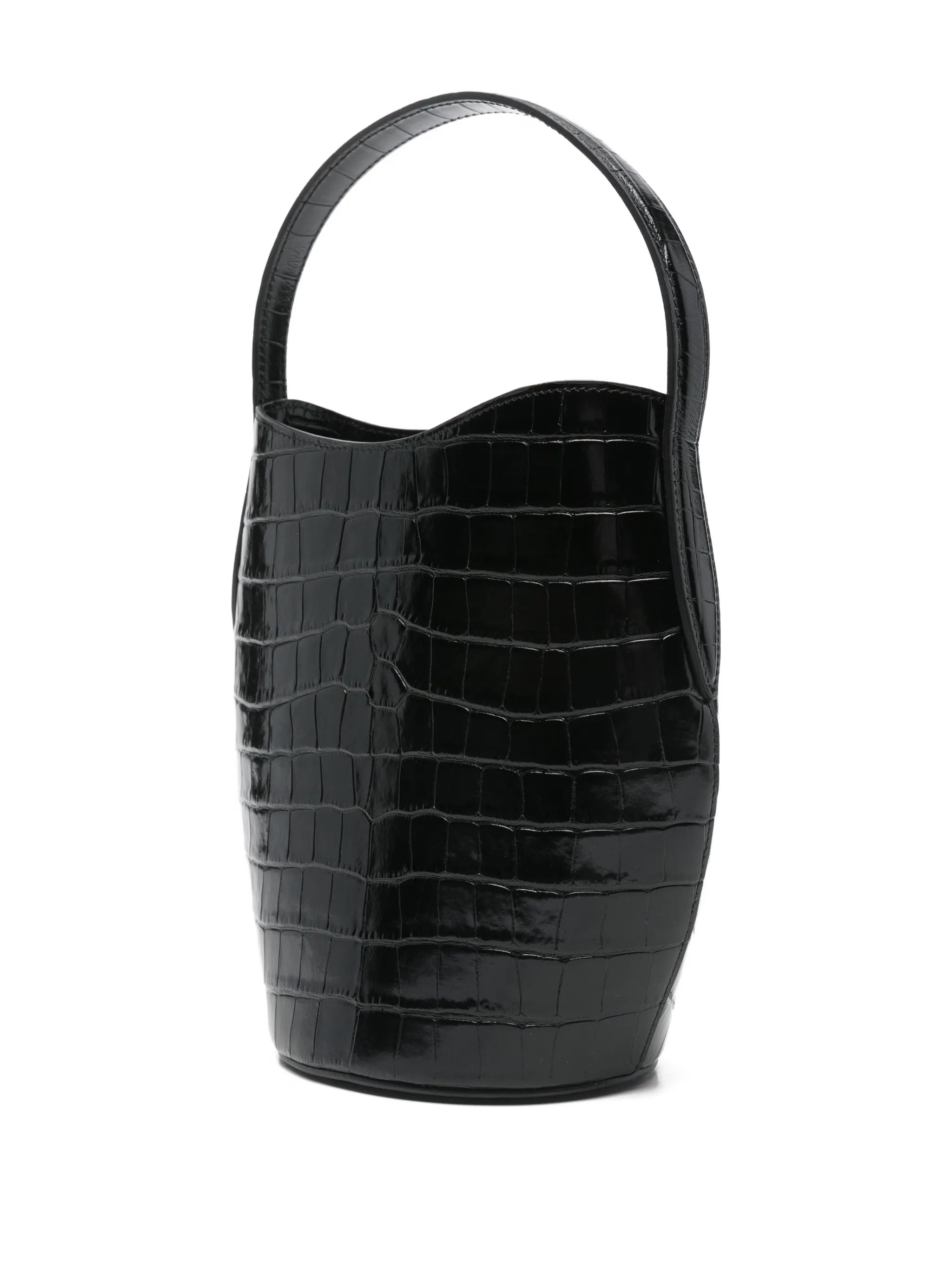 croc-embossing belted bucket bag