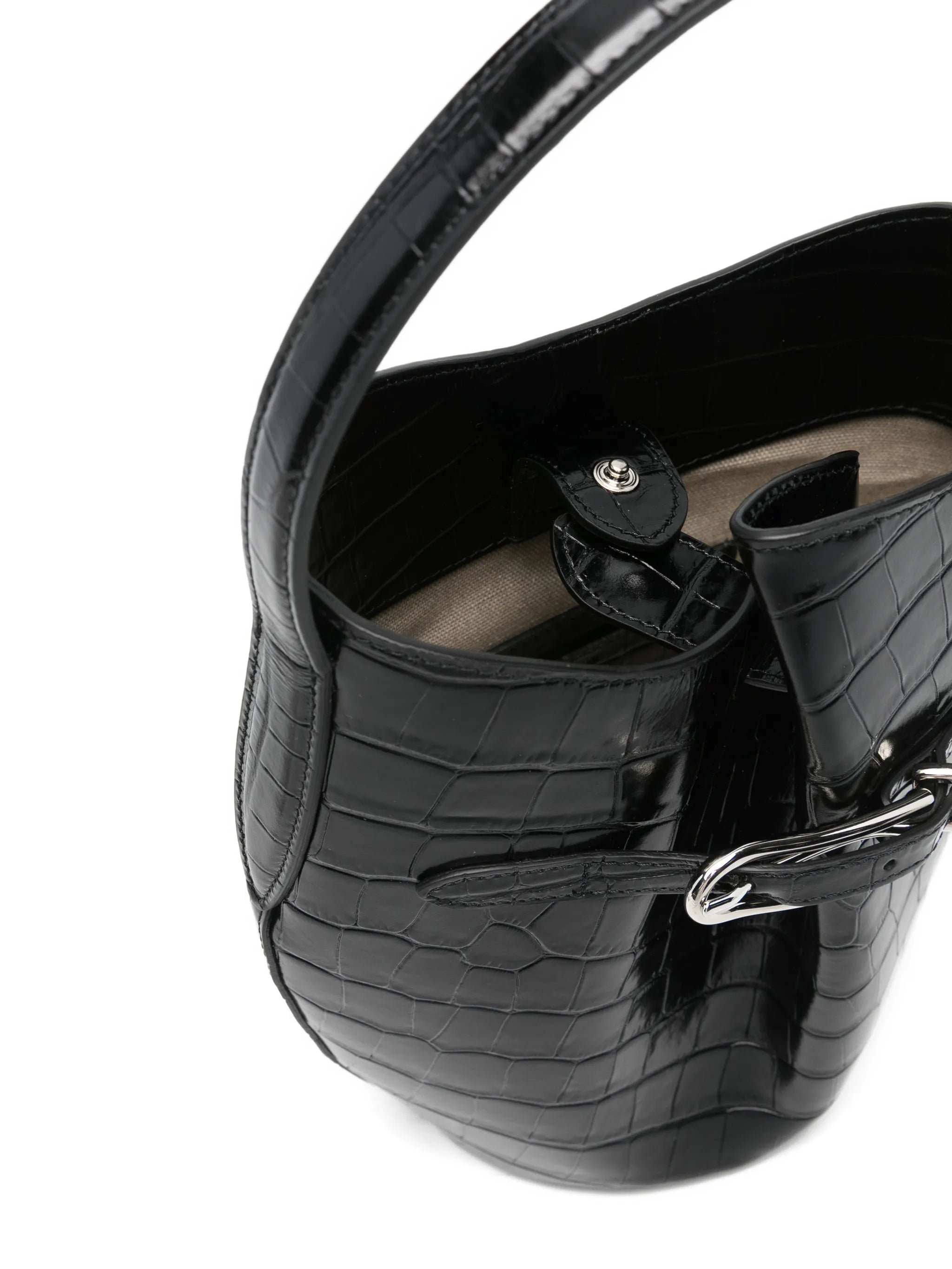 croc-embossing belted bucket bag