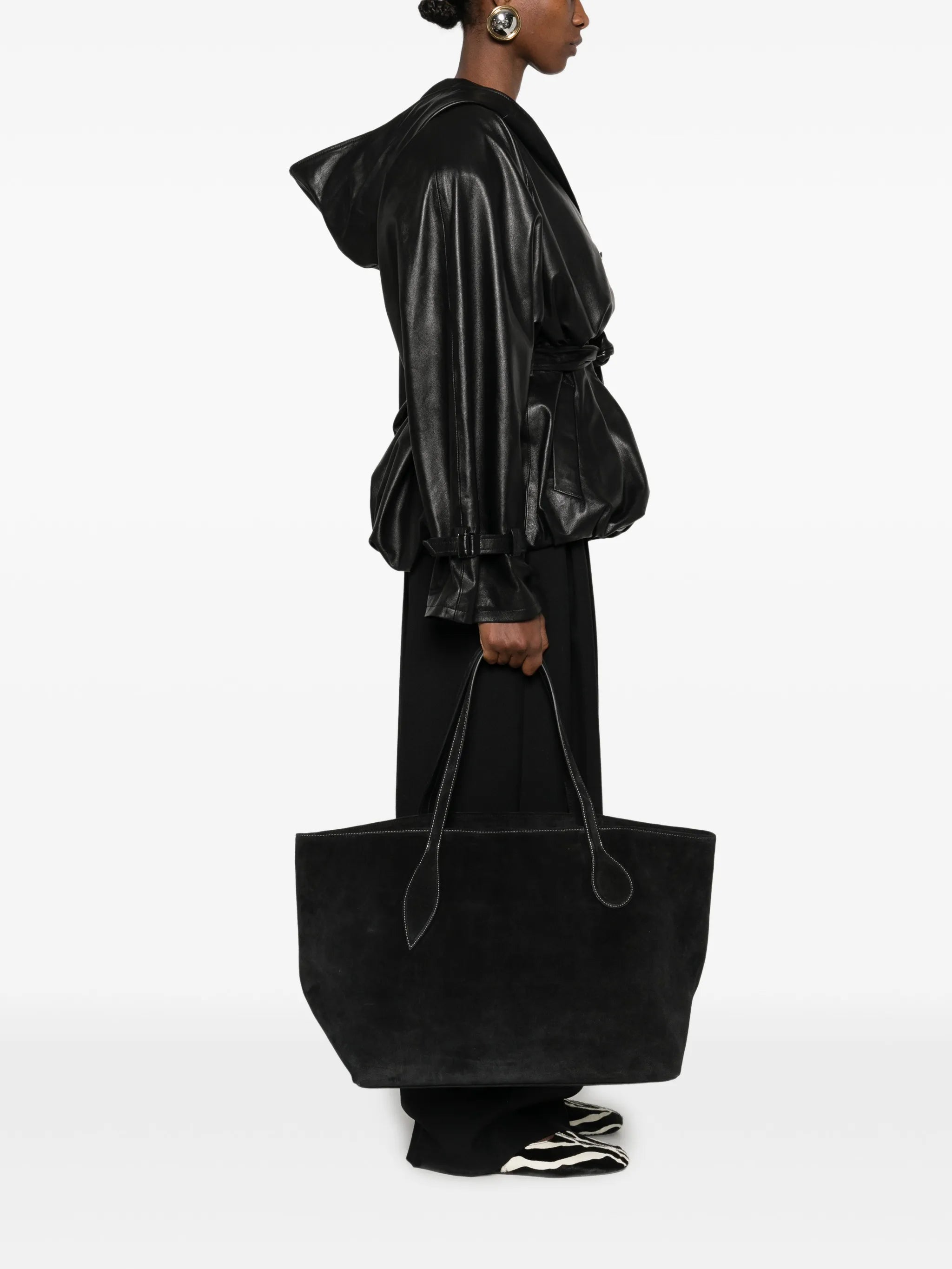 mega sprout tote black suede