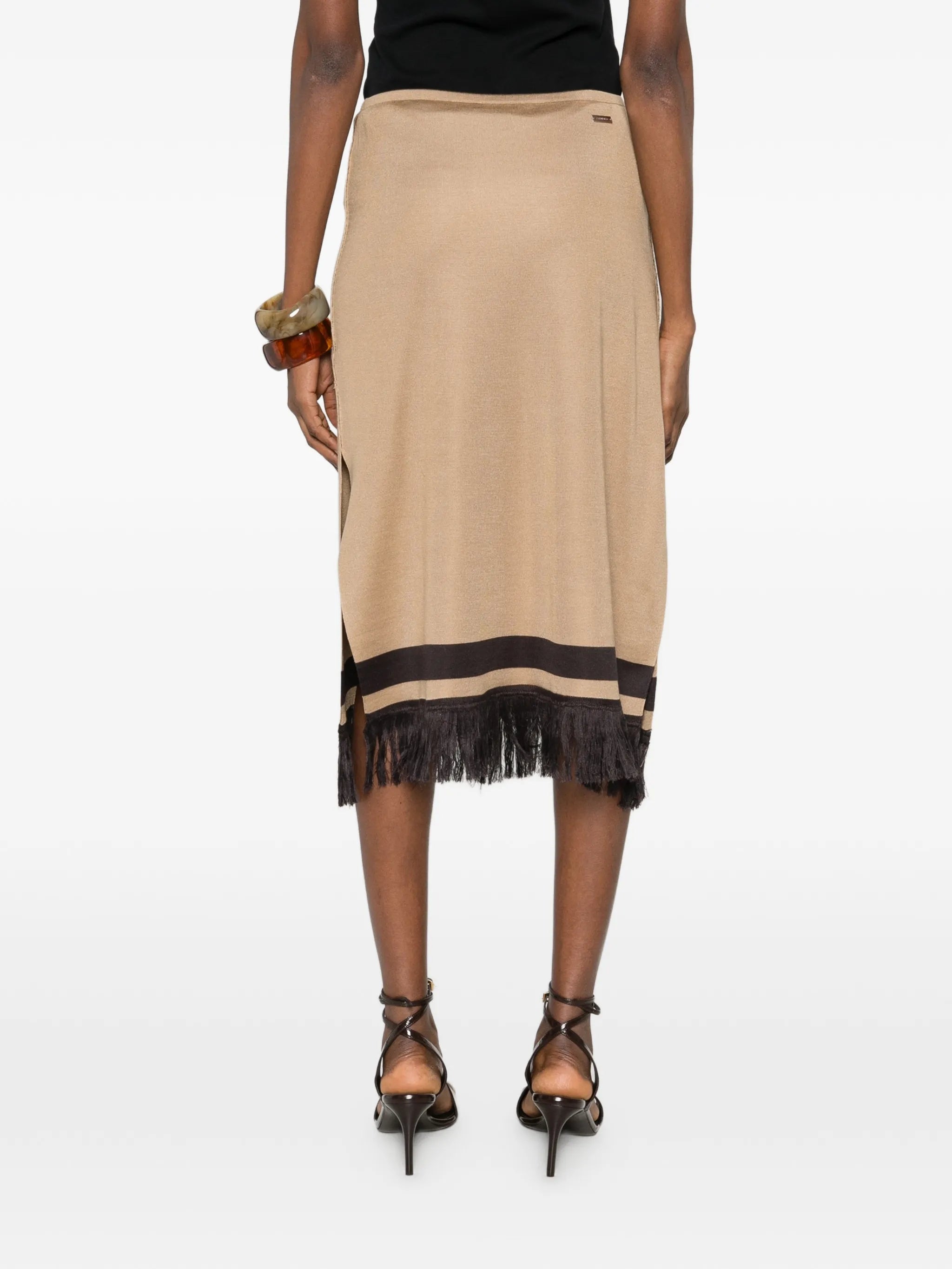 fringe hem midi skirt