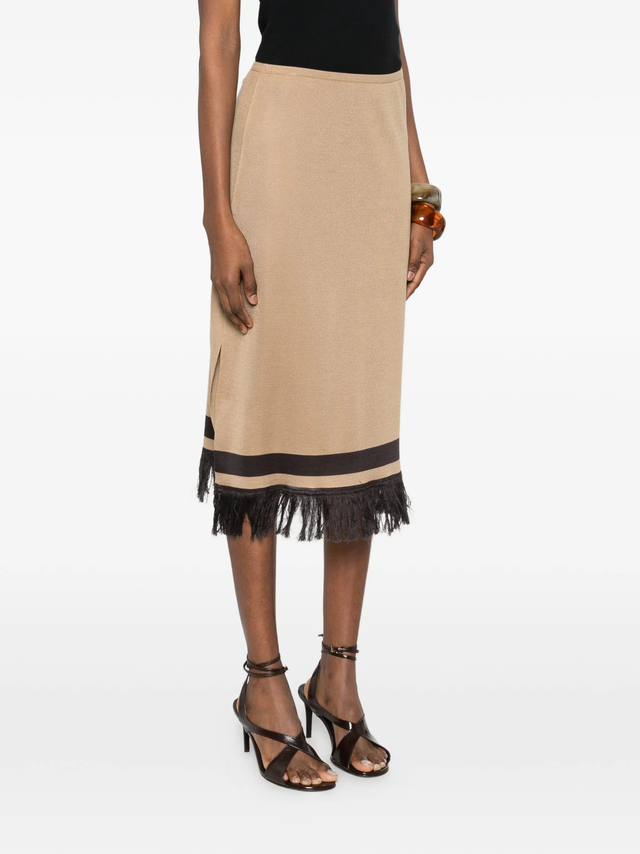 fringe hem midi skirt