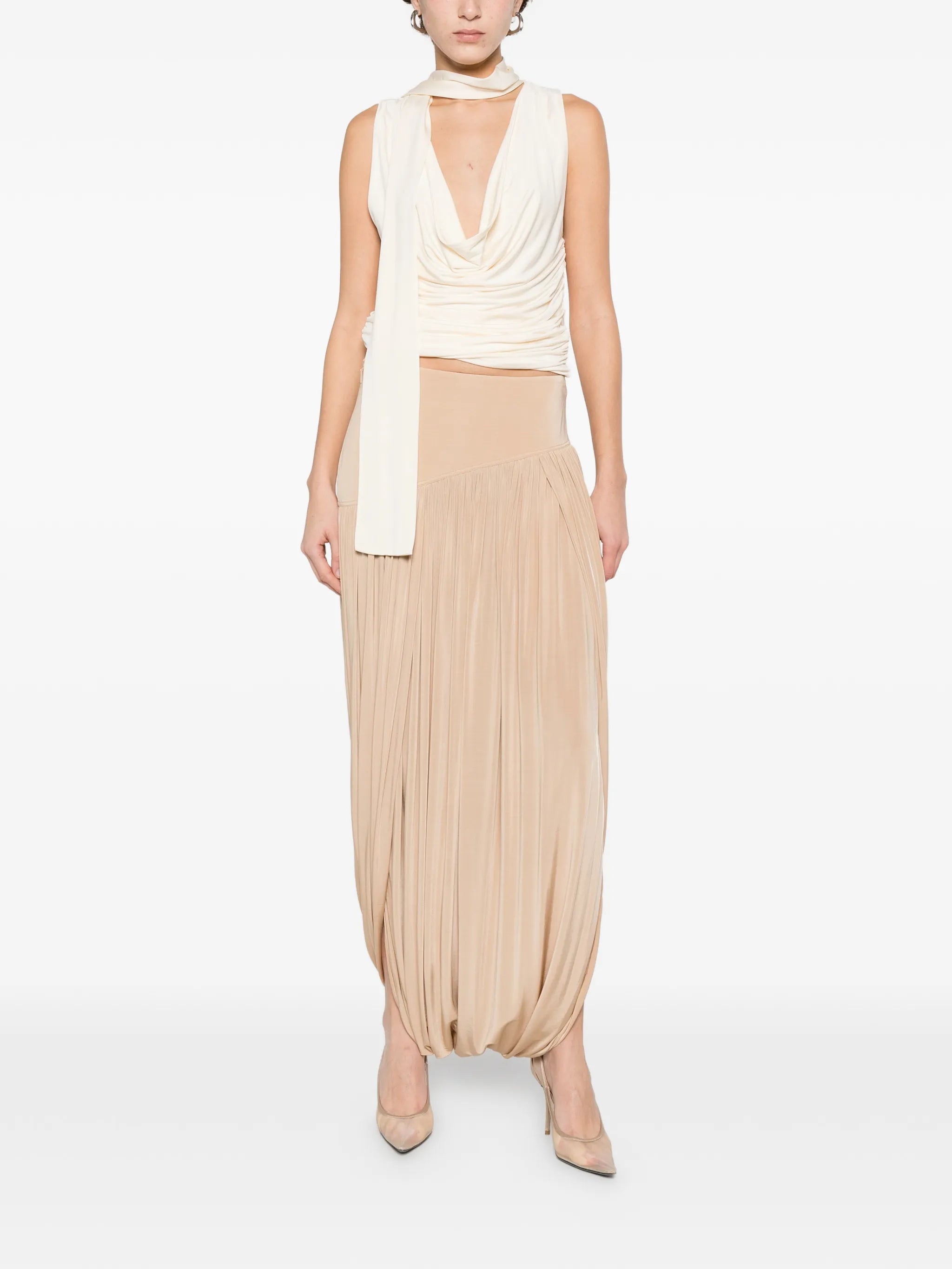 draped curved maxi skirt