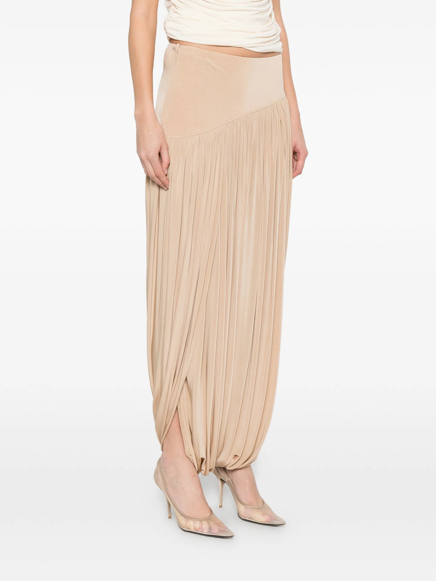 draped curved maxi skirt
