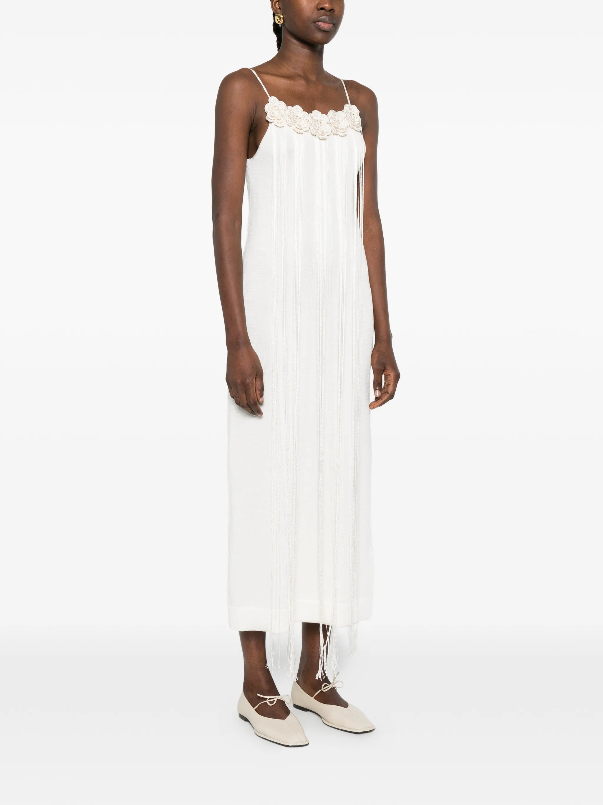 crochet floral slip midi dress