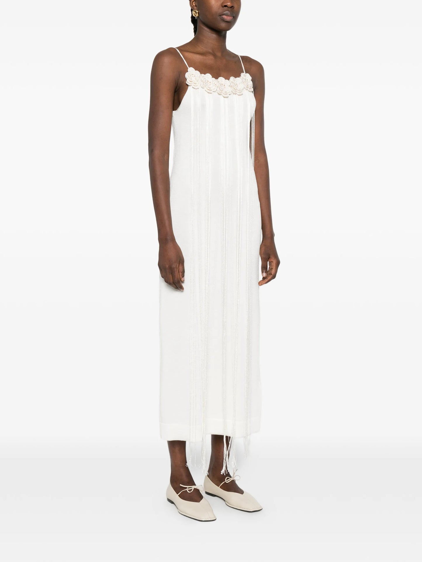 crochet floral slip midi dress