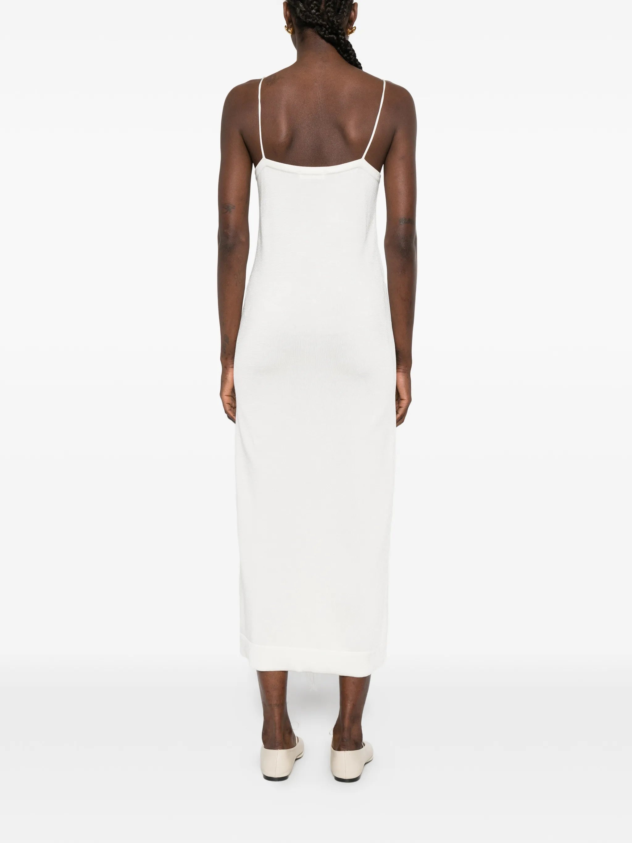 crochet floral slip midi dress