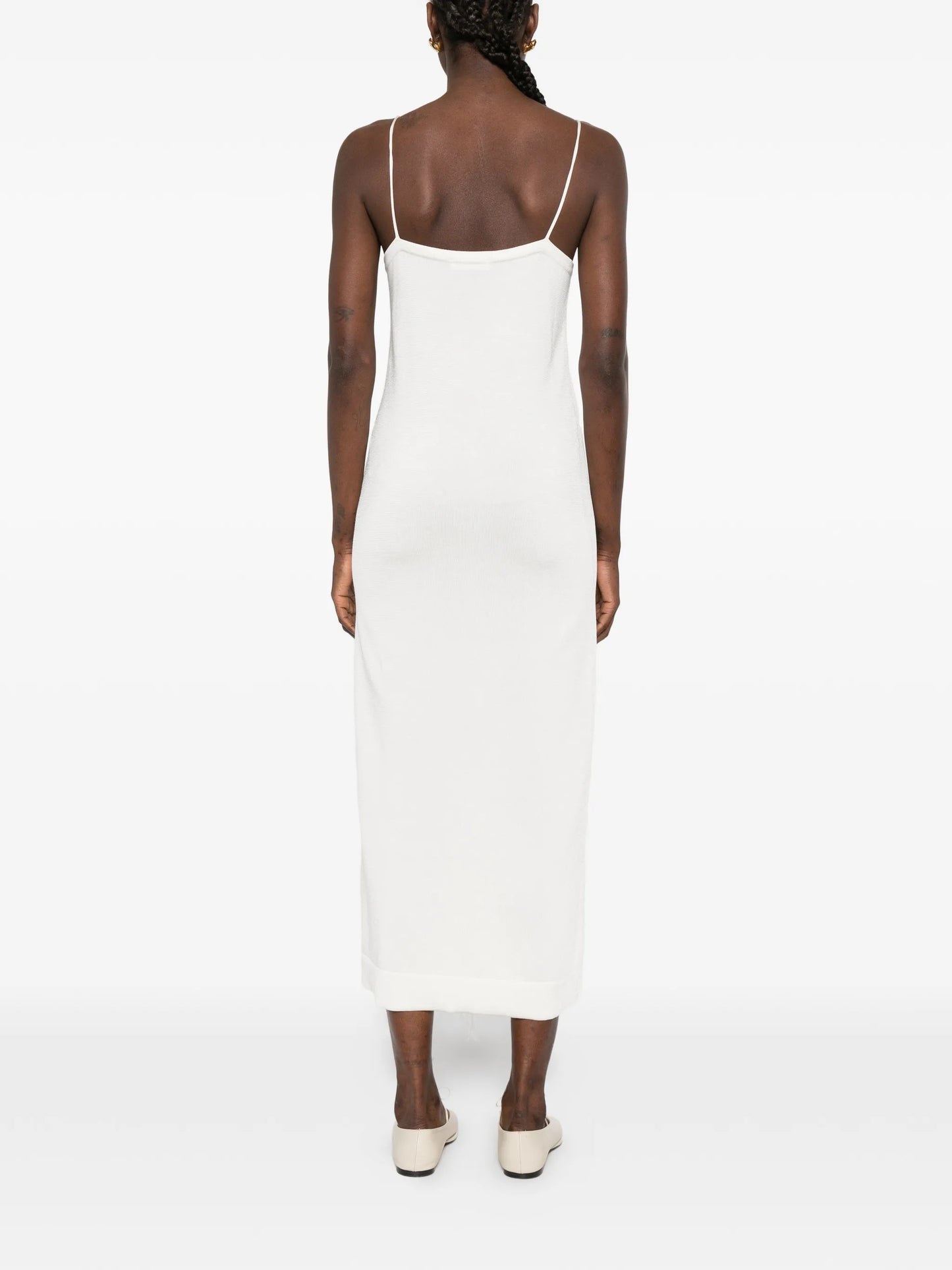 crochet floral slip midi dress