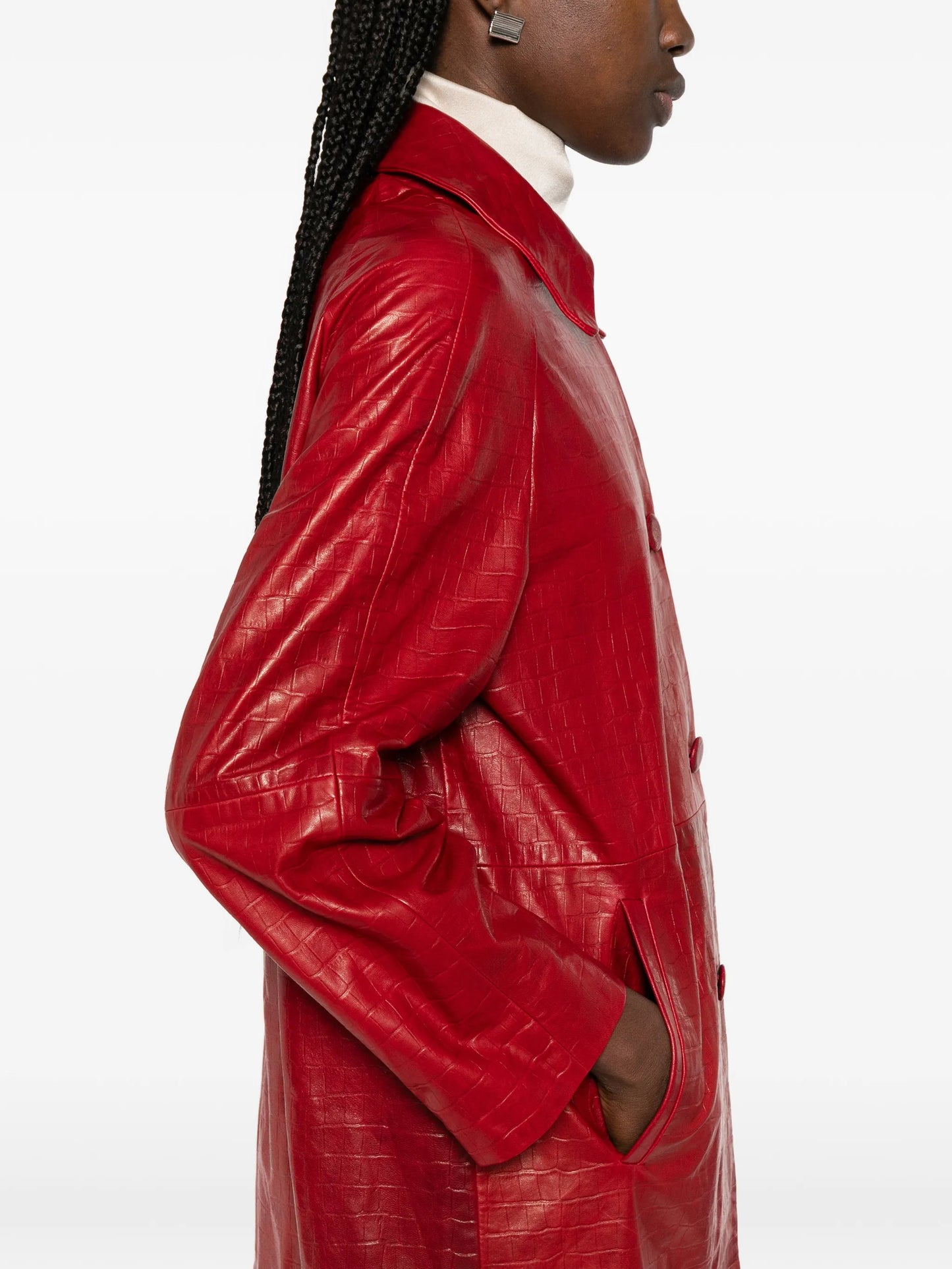 croco-embossed leather coat