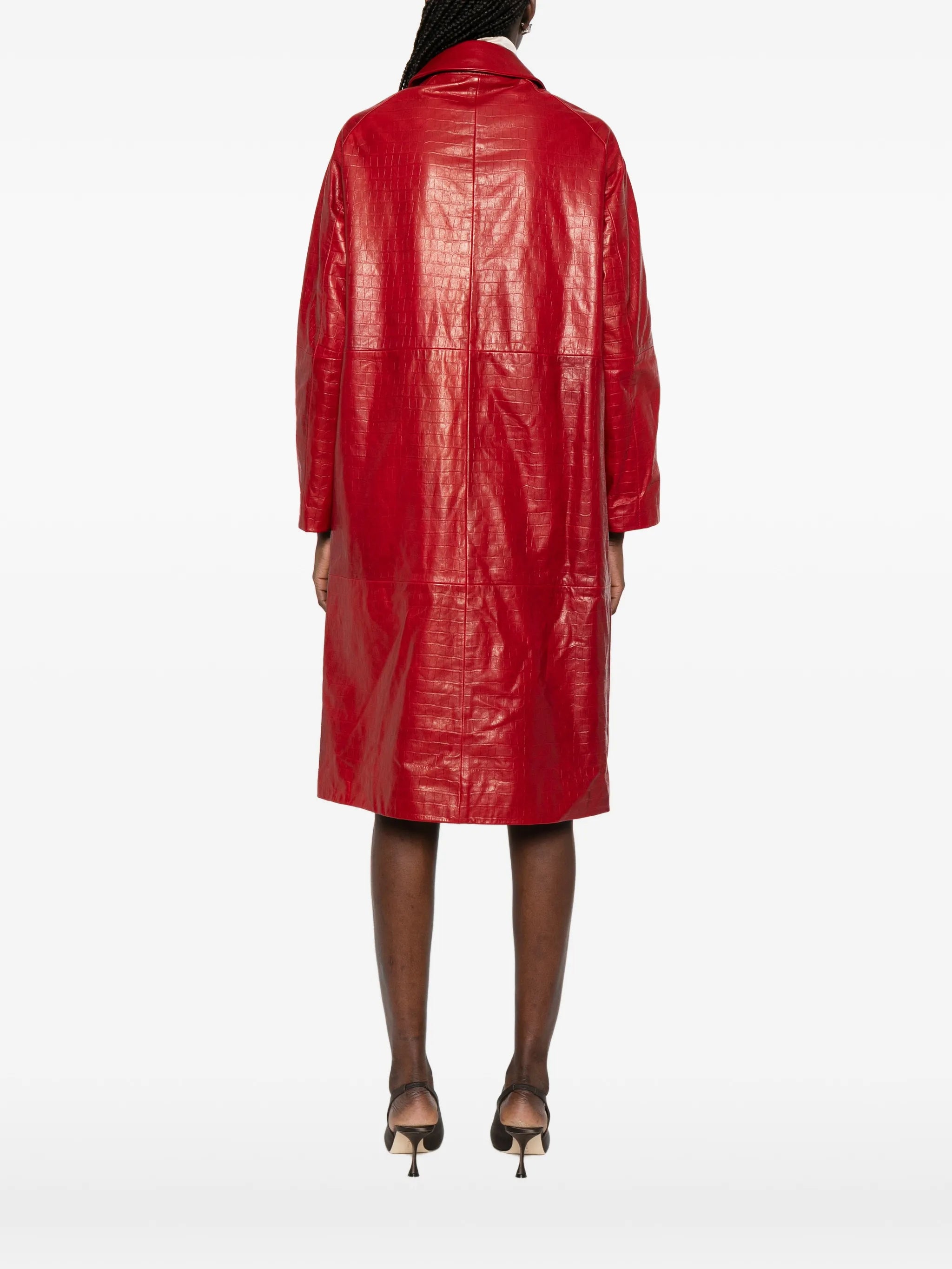 croco-embossed leather coat