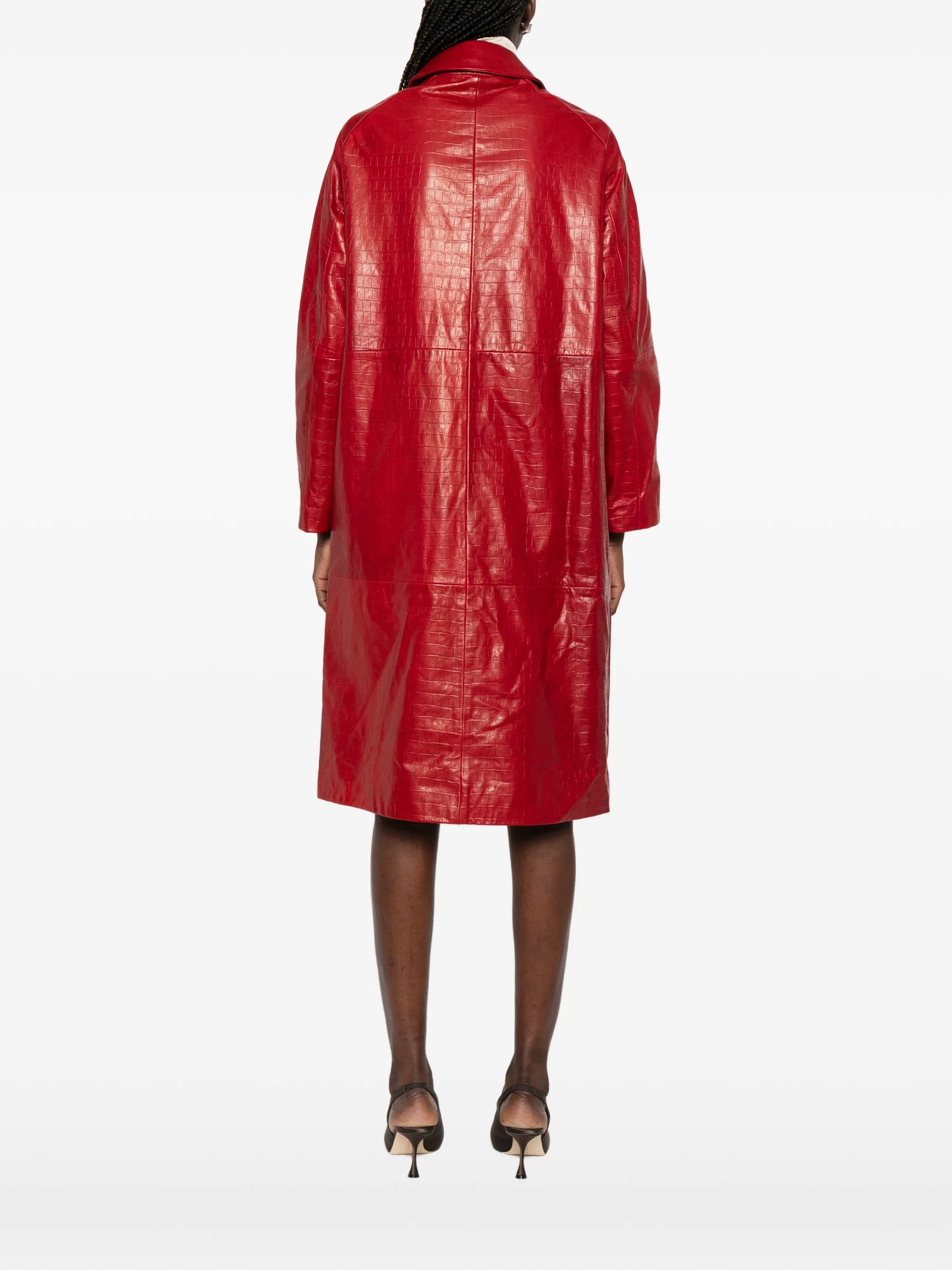 croco-embossed leather coat