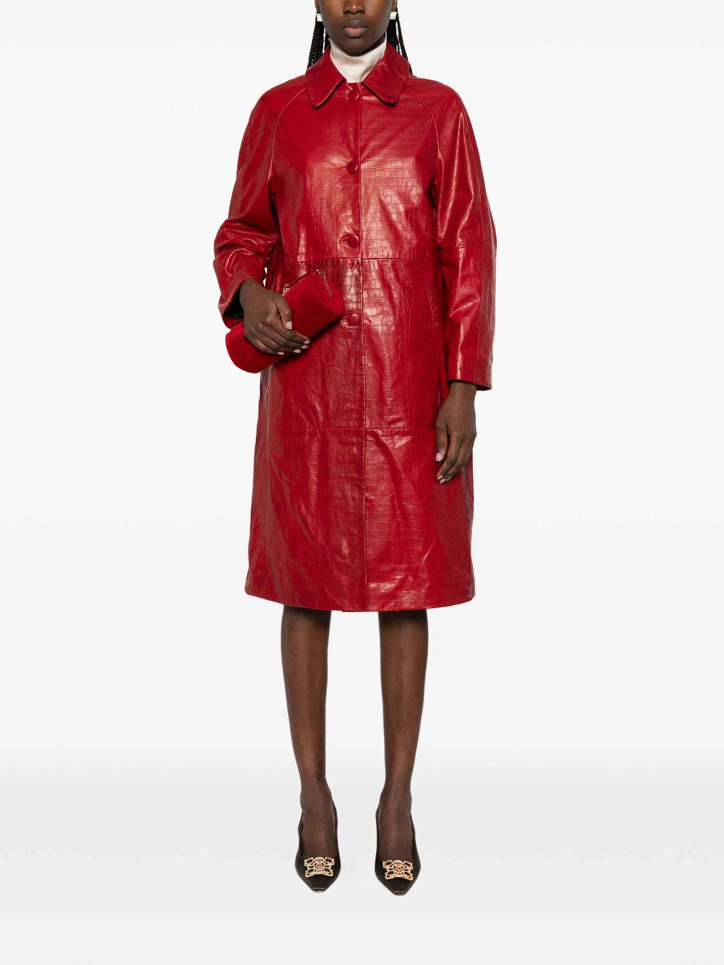 croco-embossed leather coat