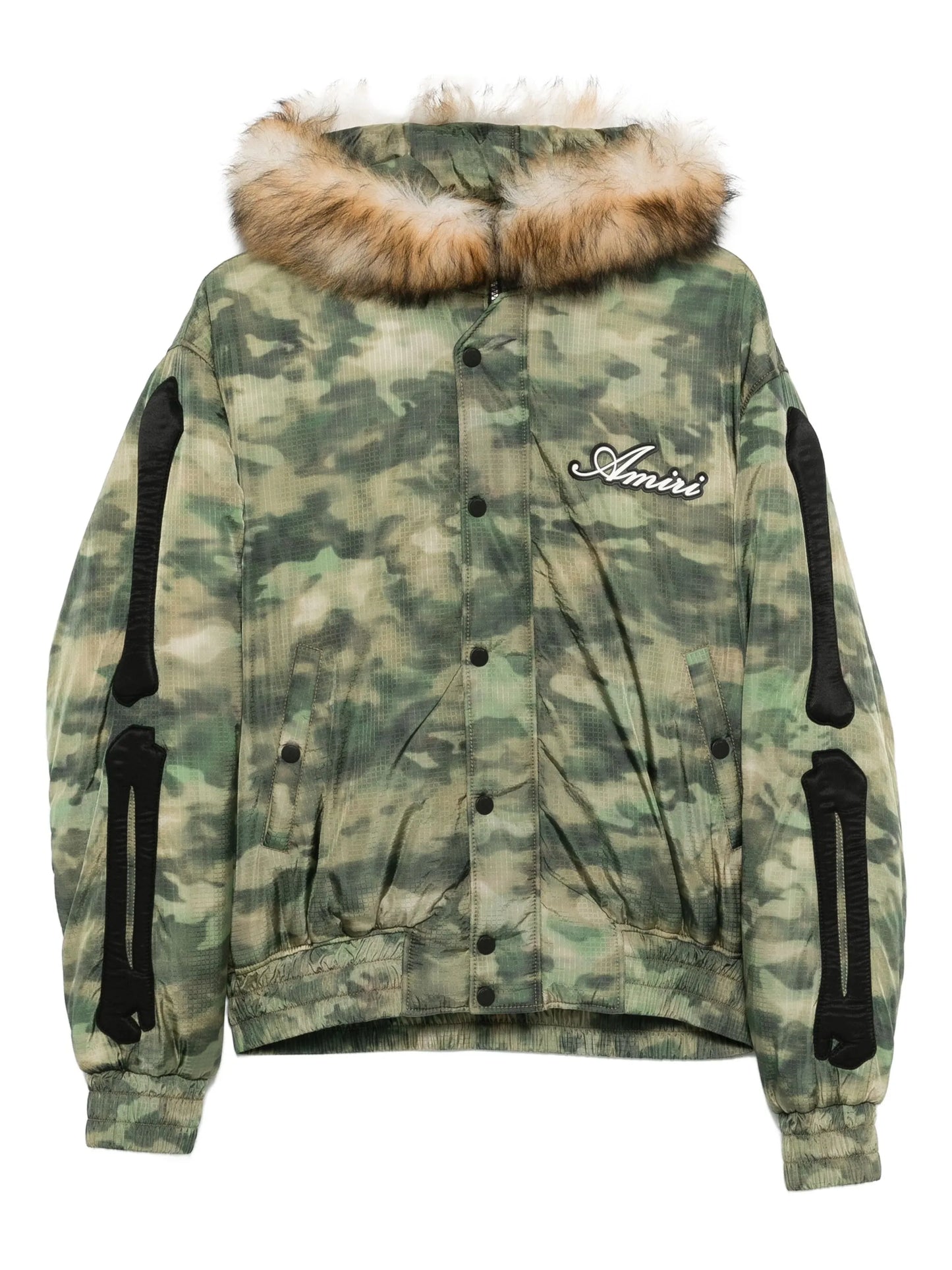 camo faux-fur hooded jacket