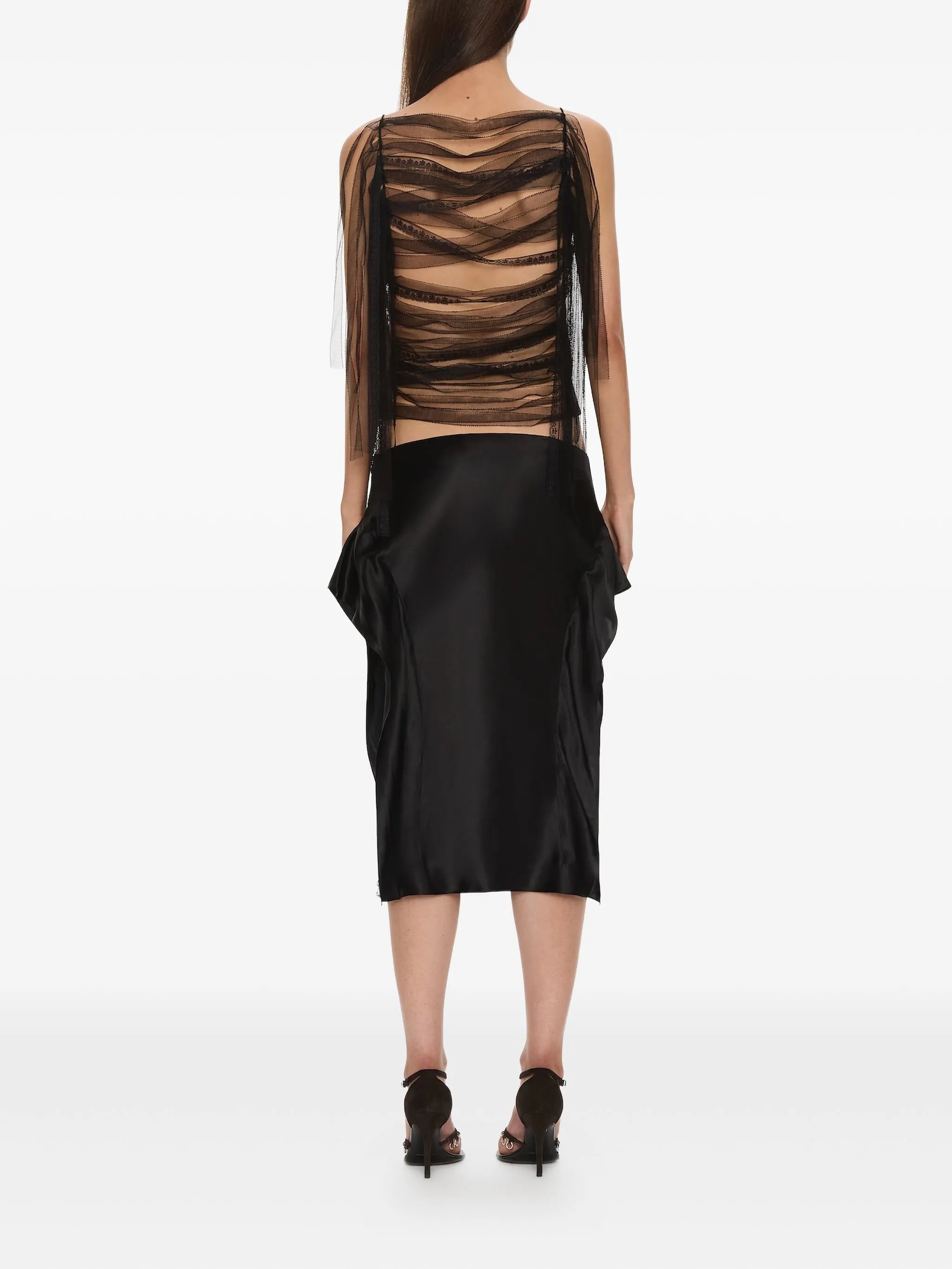 Lattice lace silk top