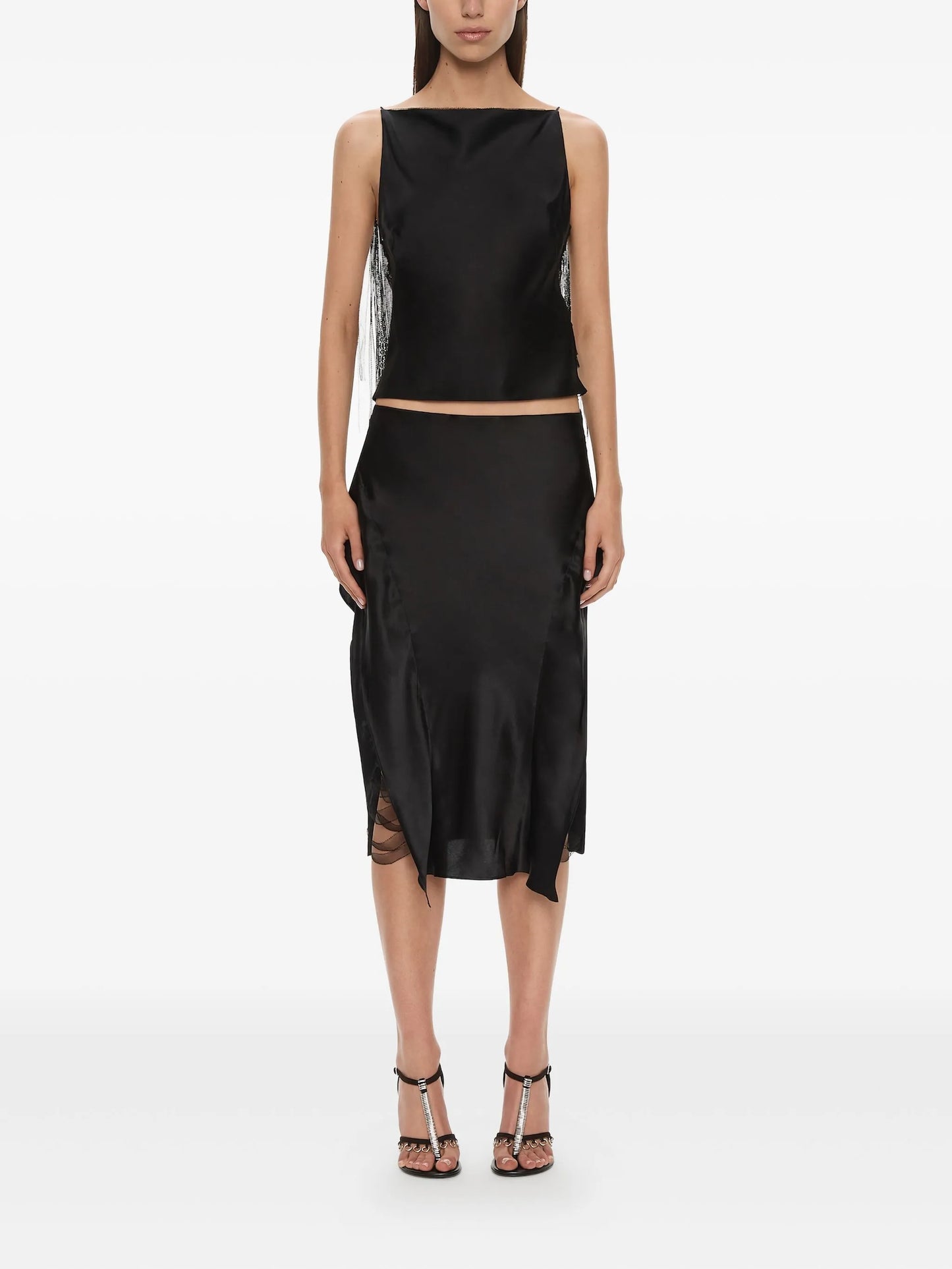 Lattice lace silk top