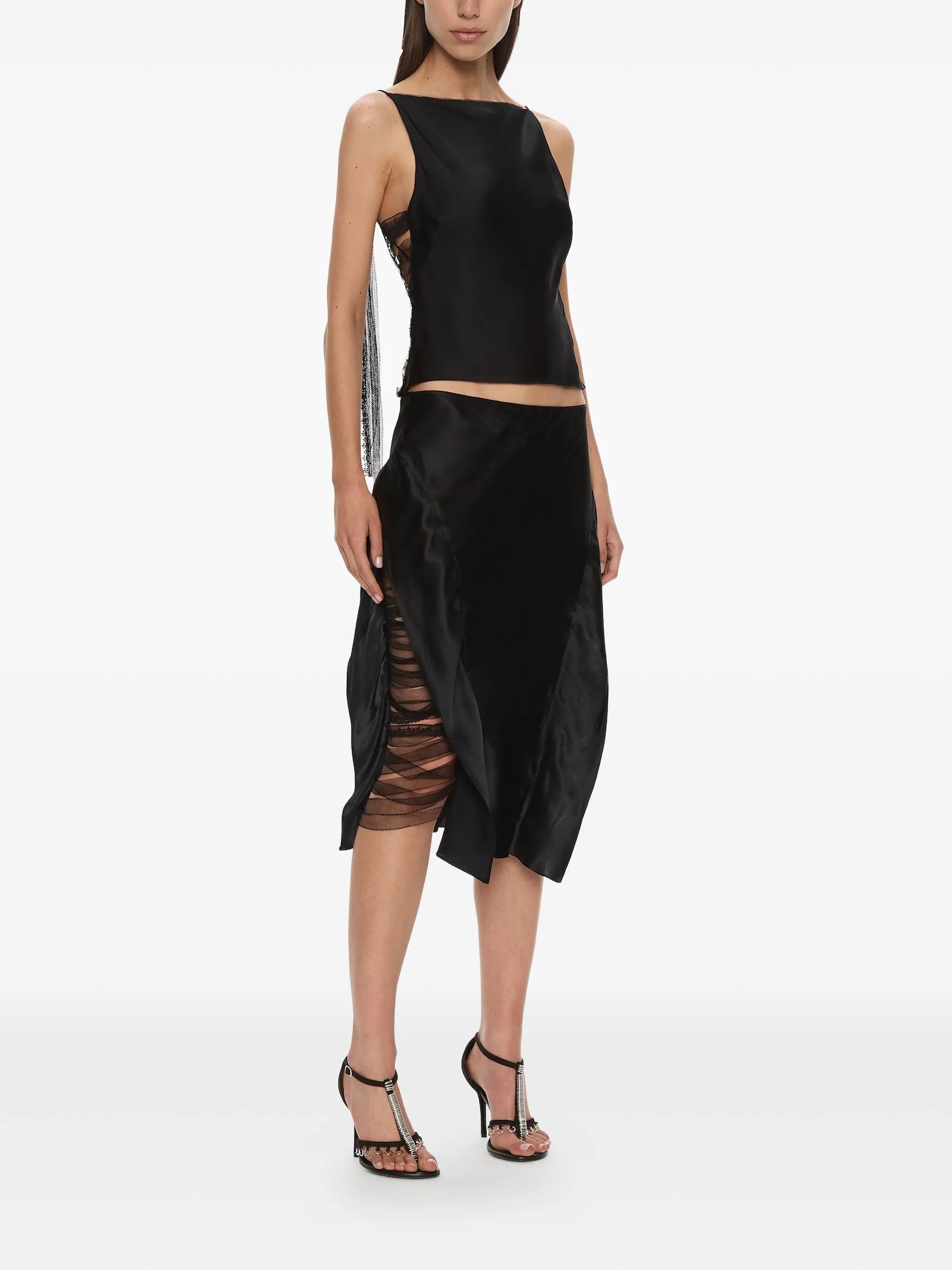 Lattice lace silk top