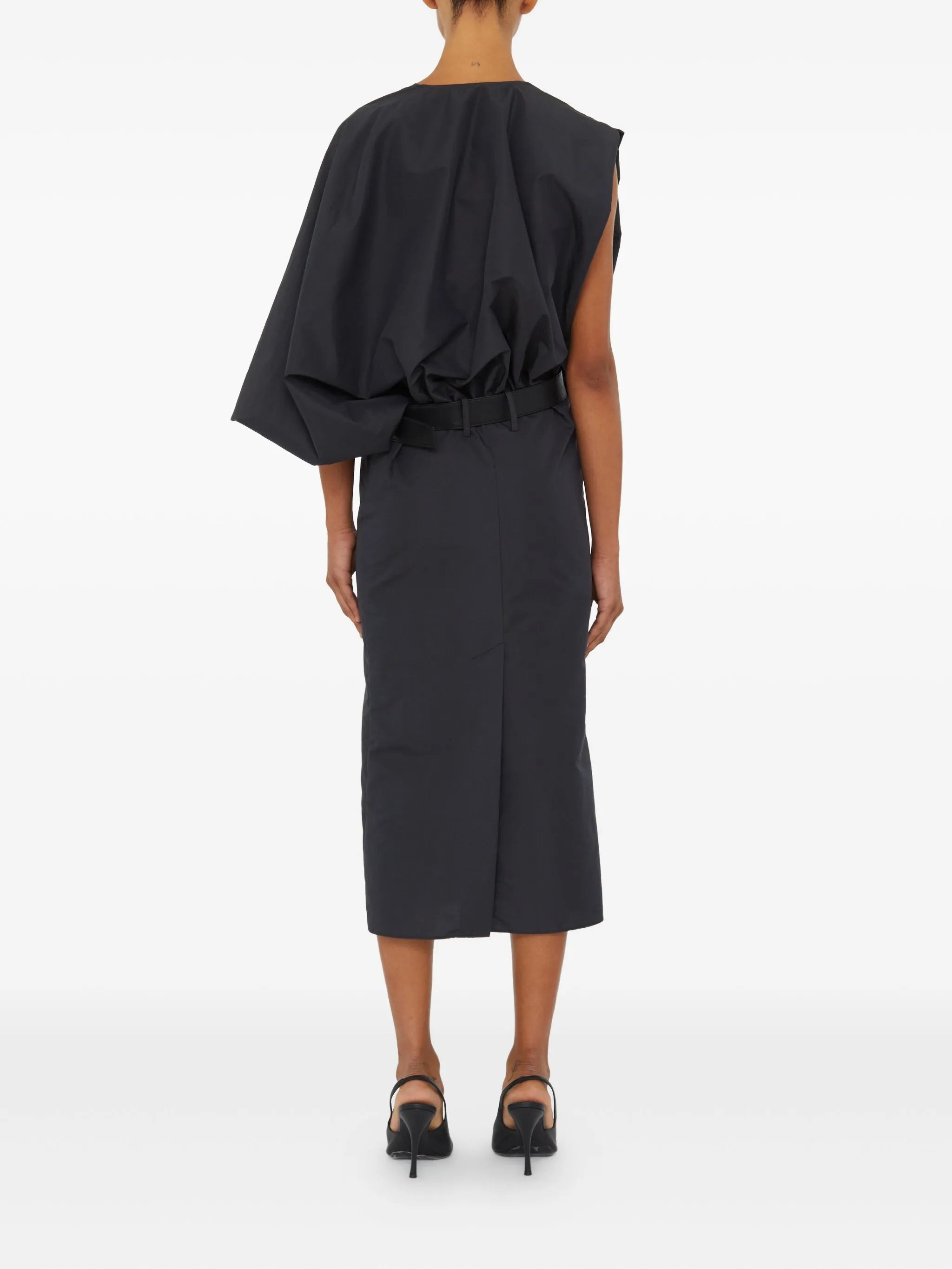 belted swaddled taffeta midi dress