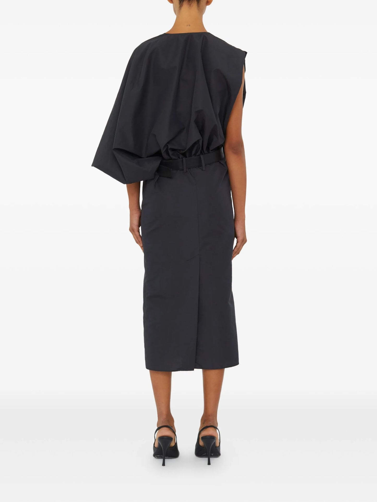 belted swaddled taffeta midi dress