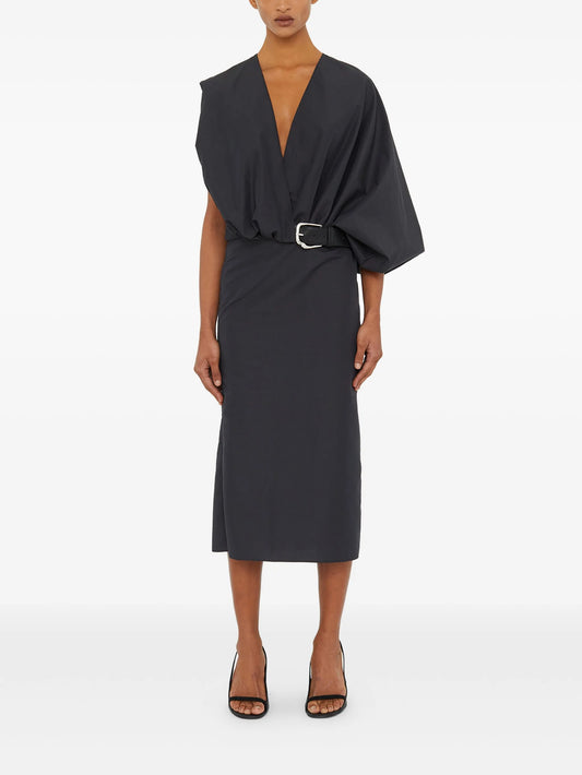 belted swaddled midi dress