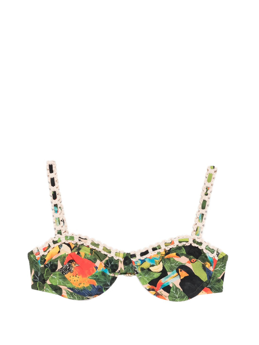 bird-print underwire bikini top