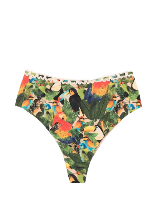 Green Bird Leaves high-waist bikini bottoms