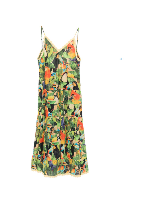 Bird Leaves ruffled maxi dress