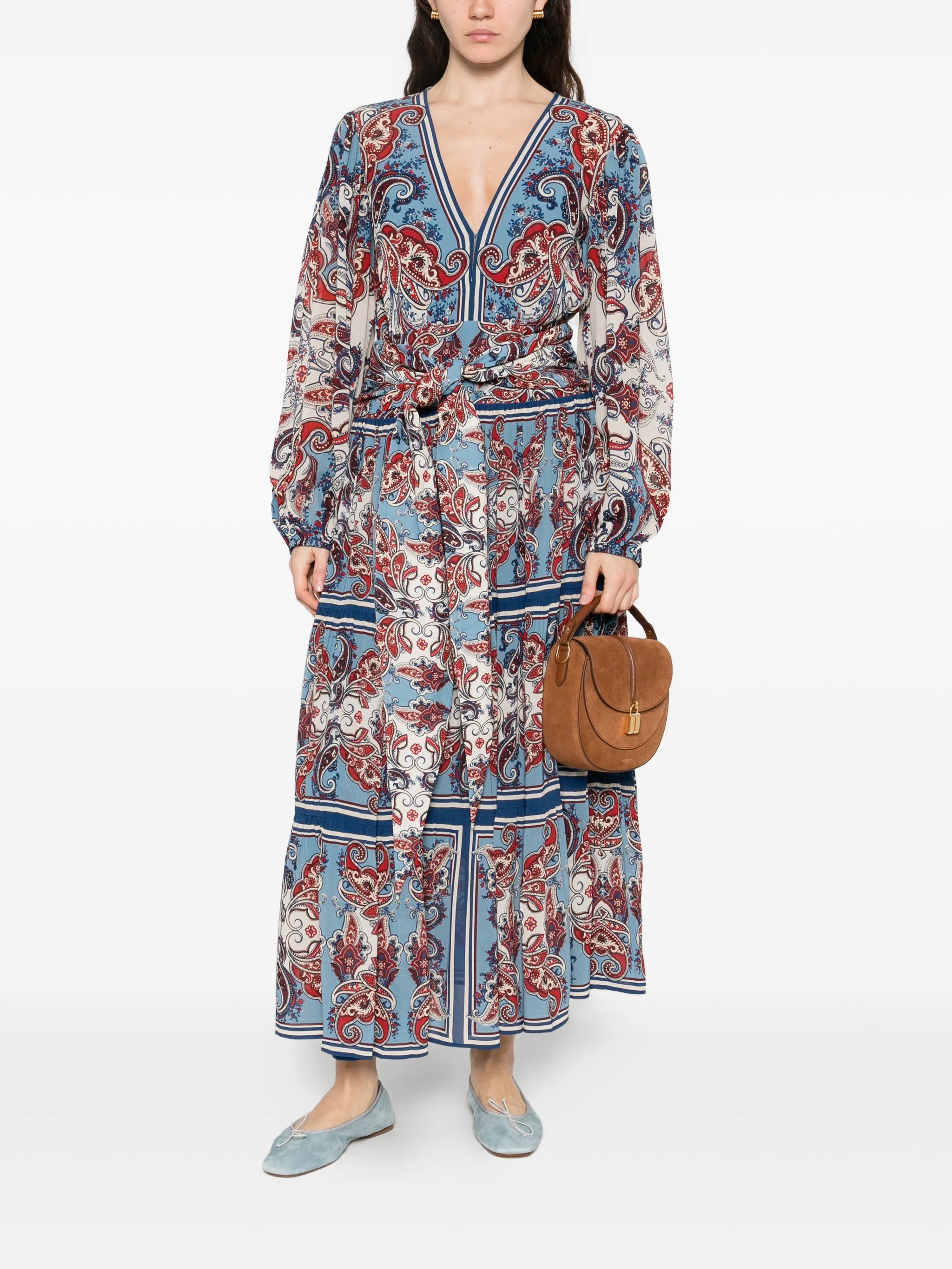 paisley-print tiered maxi dress