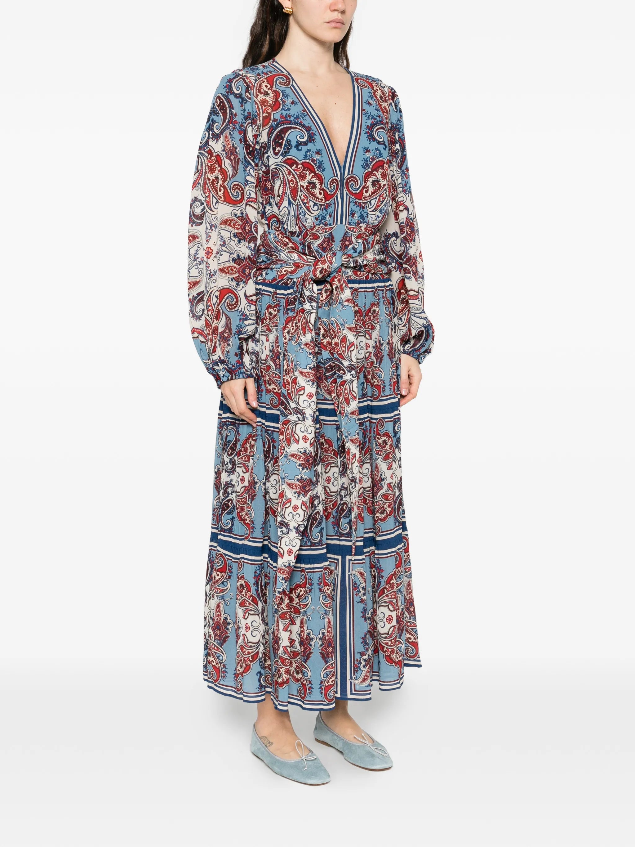 paisley-print tiered maxi dress