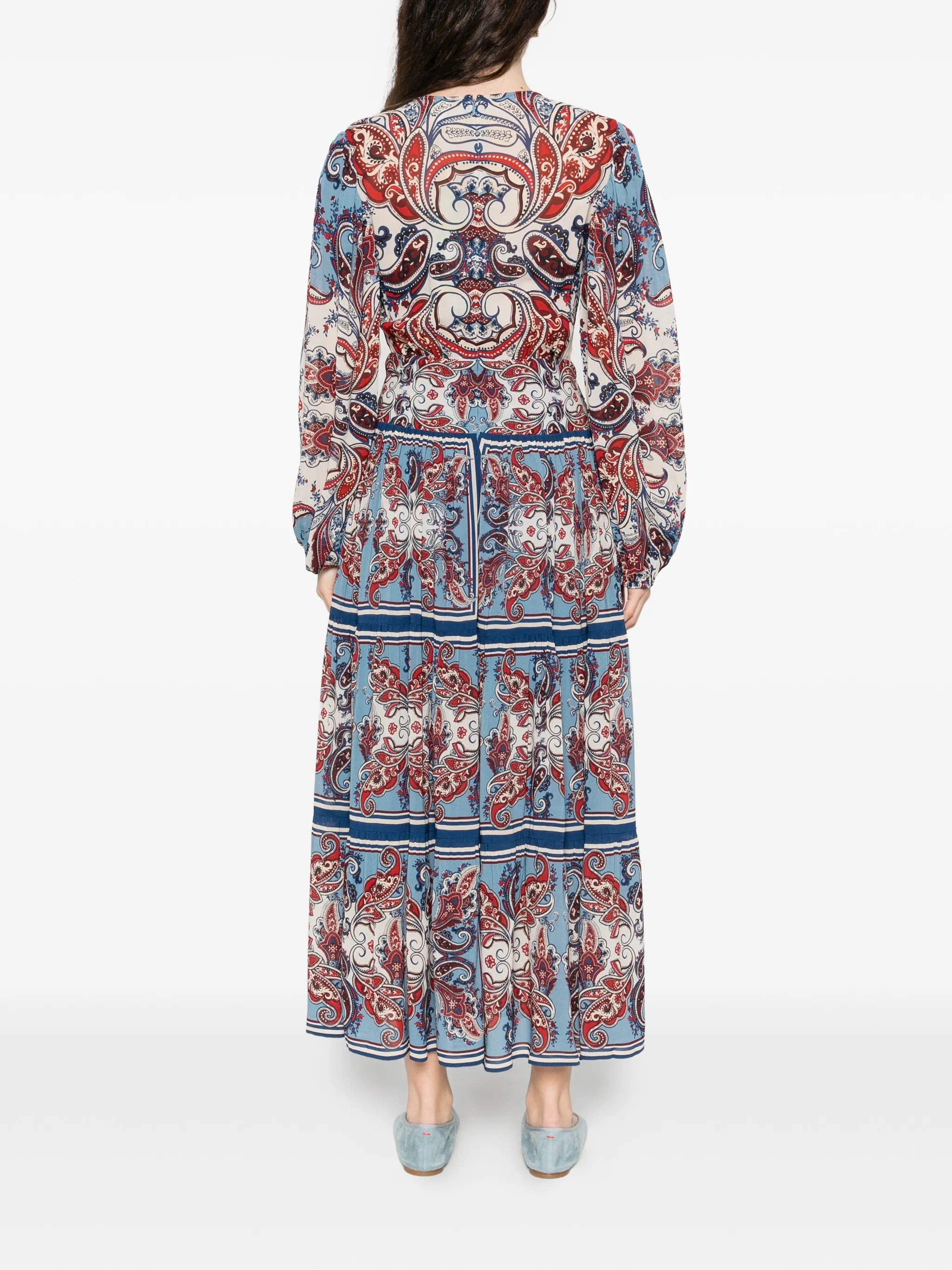 paisley-print tiered maxi dress