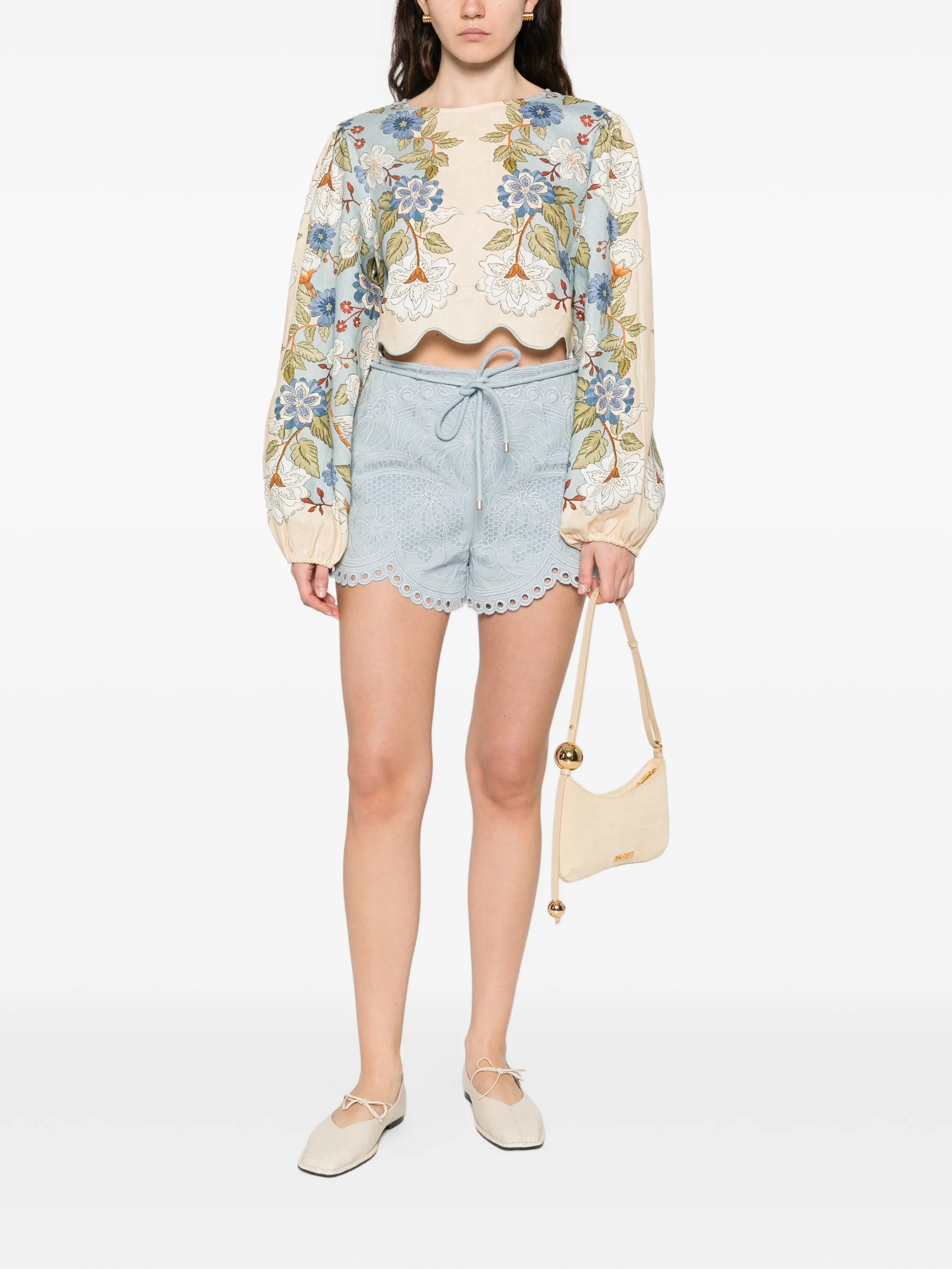 floral-print linen blouse