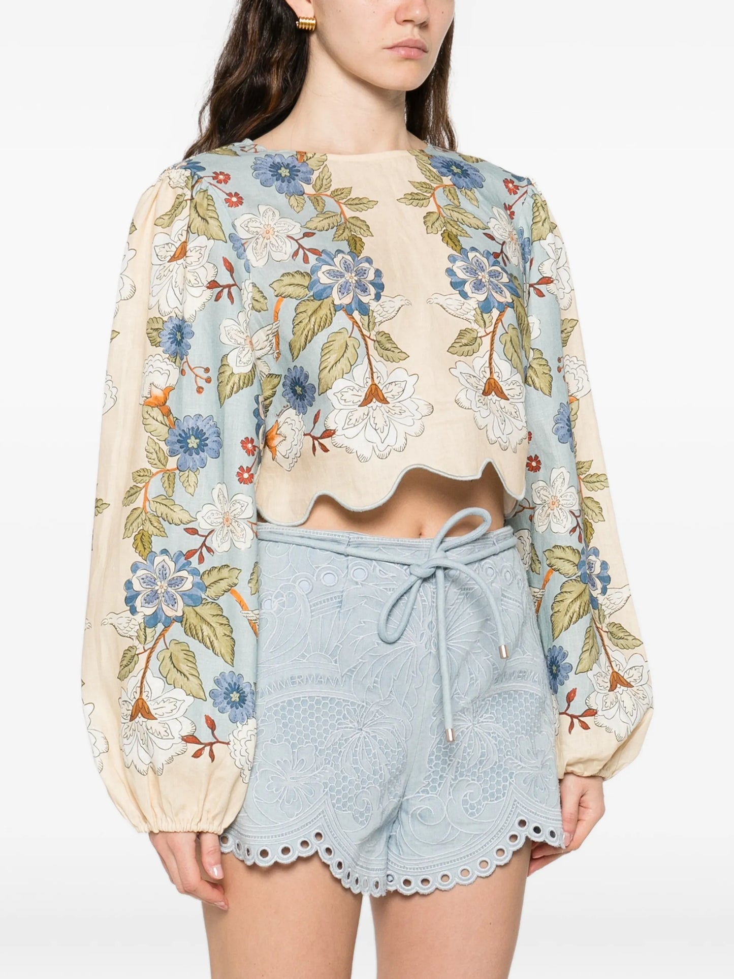 floral-print linen blouse