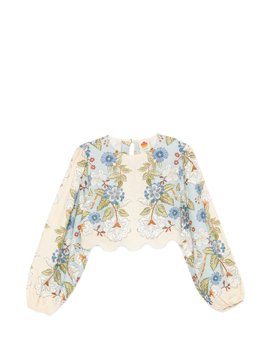floral-print linen blouse