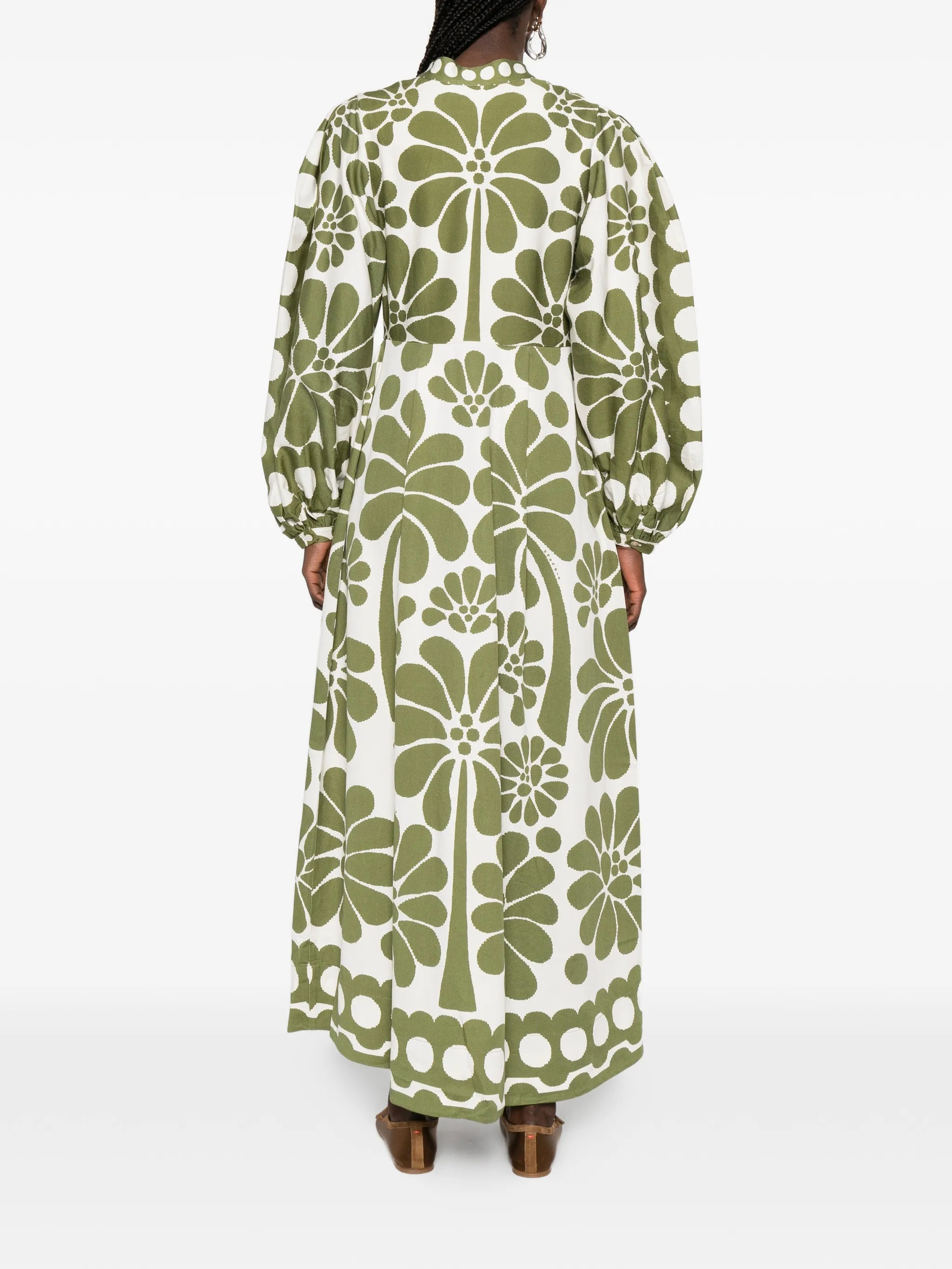 green Palermo buttoned puff sleeve maxi dress