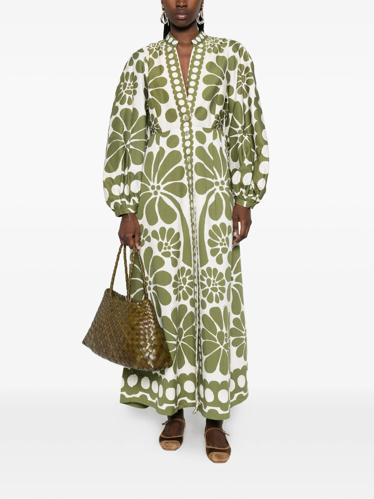 green Palermo buttoned puff sleeve maxi dress