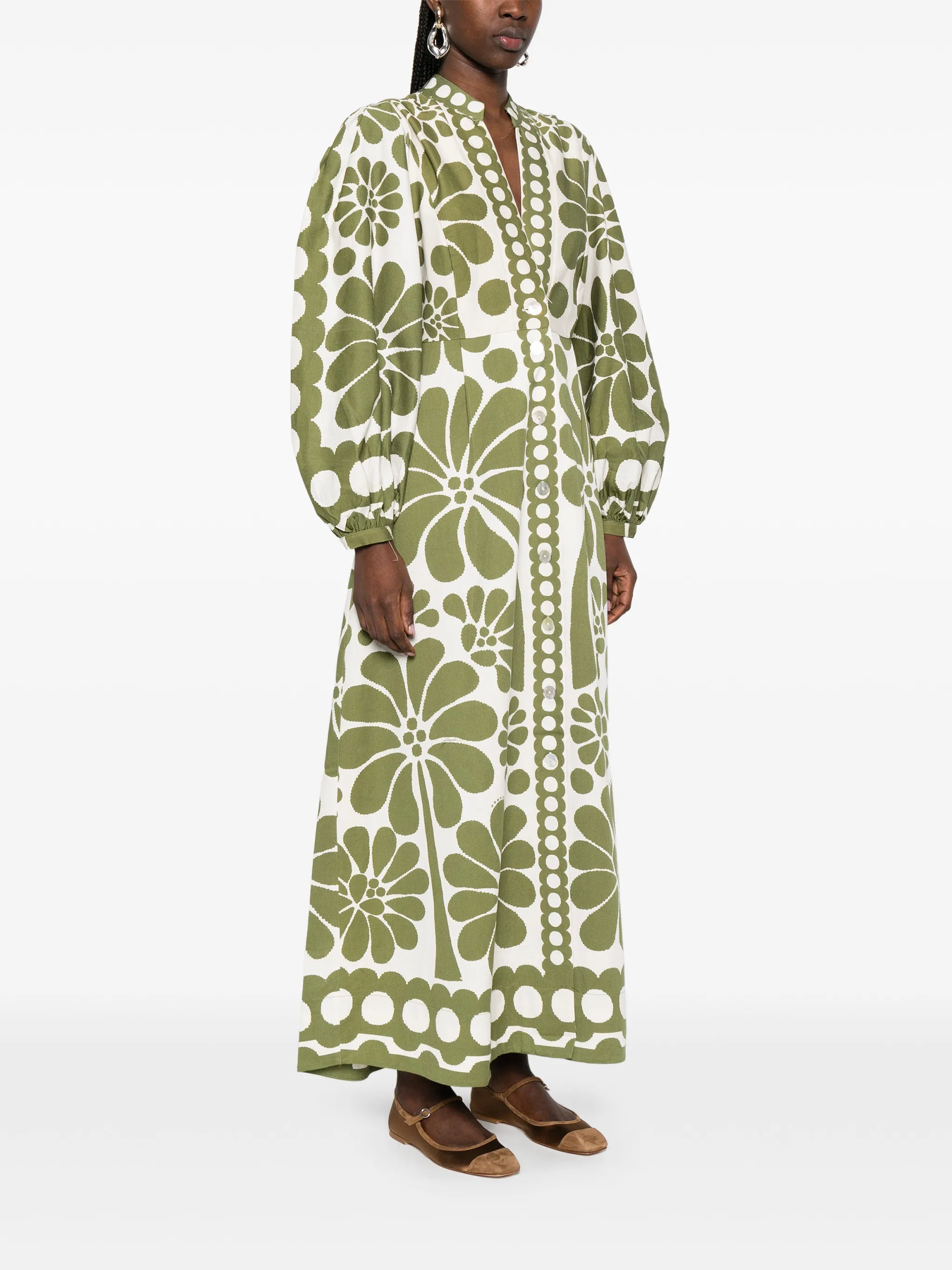 green Palermo buttoned puff sleeve maxi dress