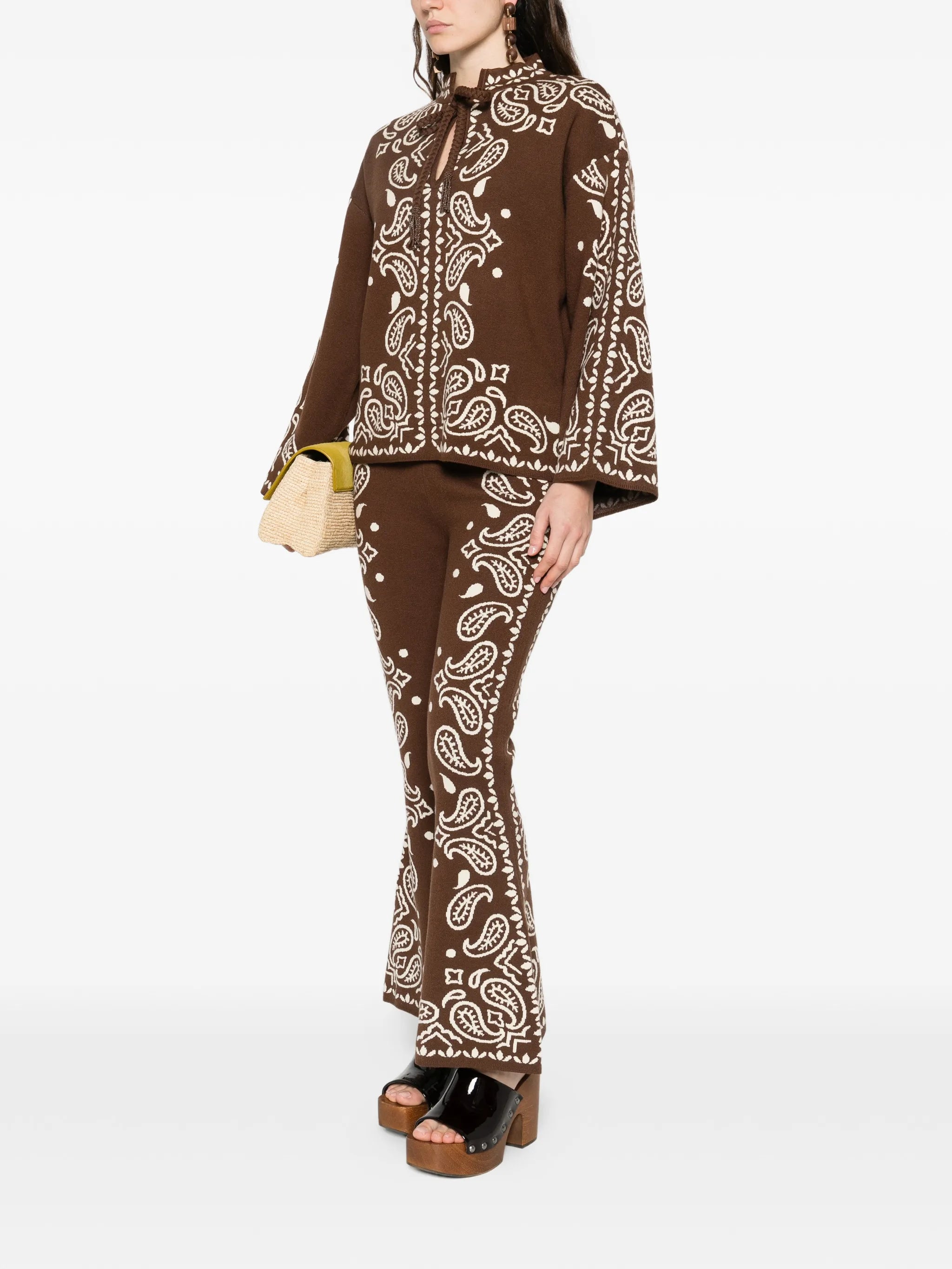Bohemian Paisley knitted flared trousers