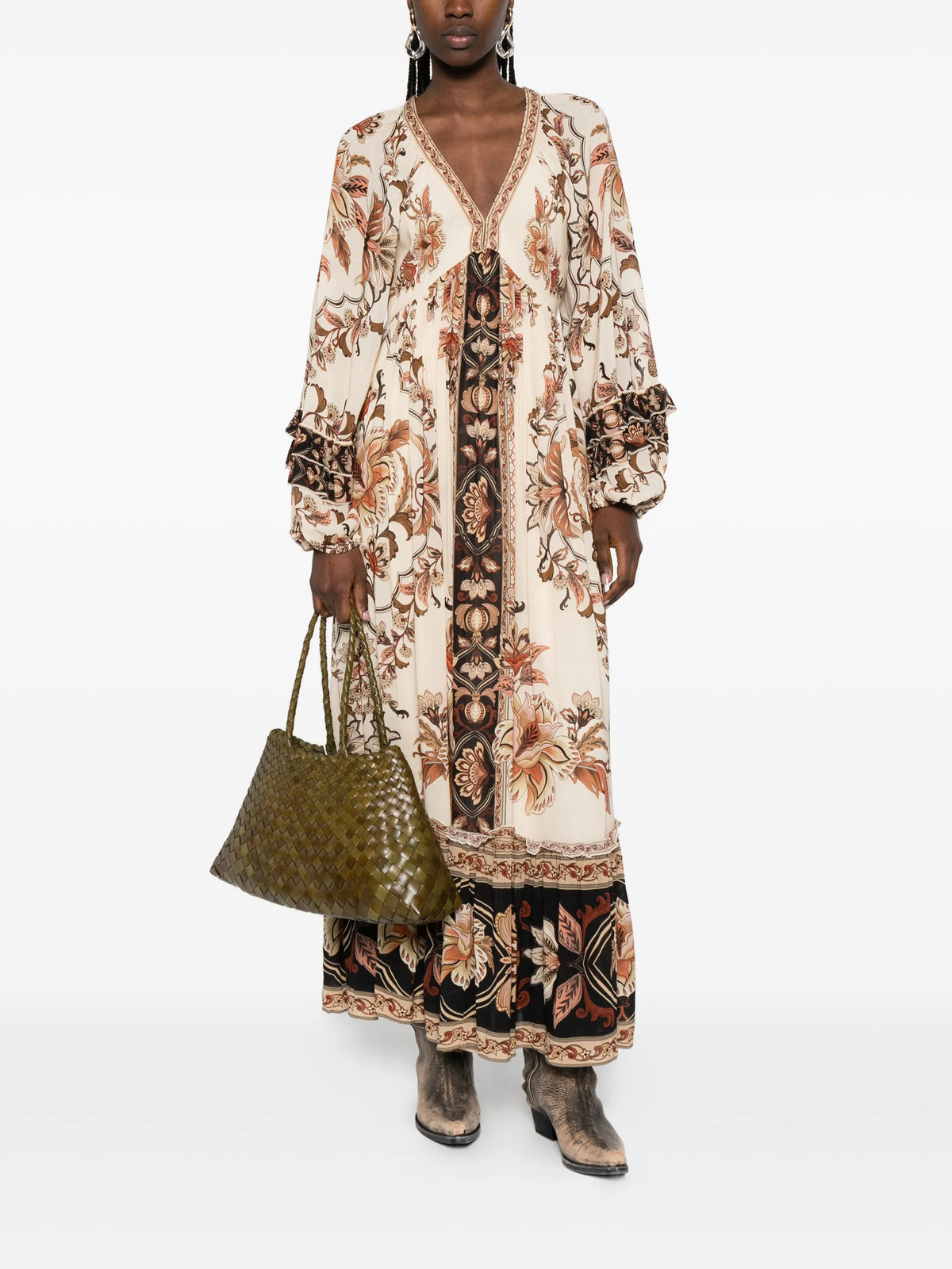 majestic garden ruffled maxi dress