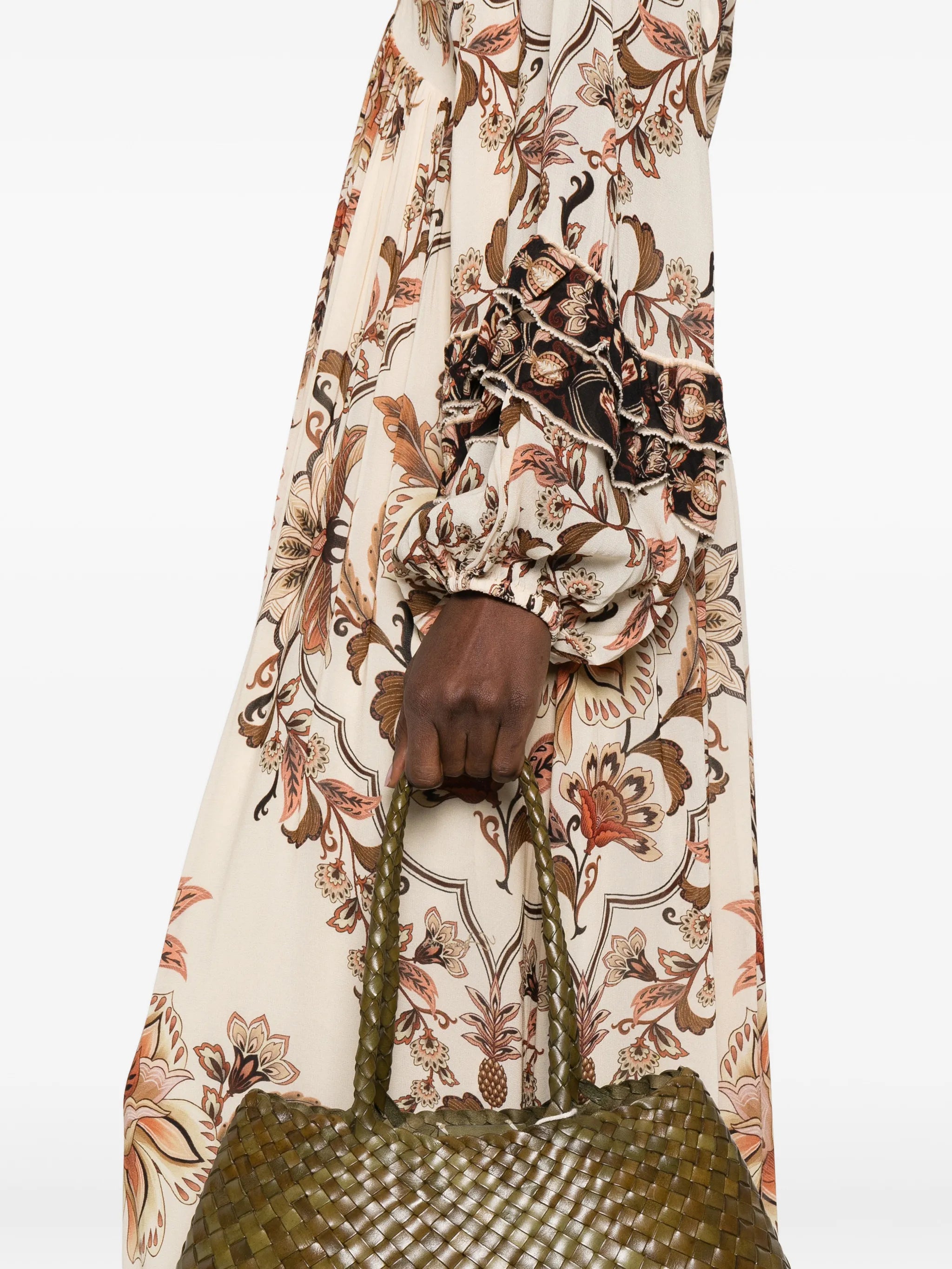 majestic garden ruffled maxi dress