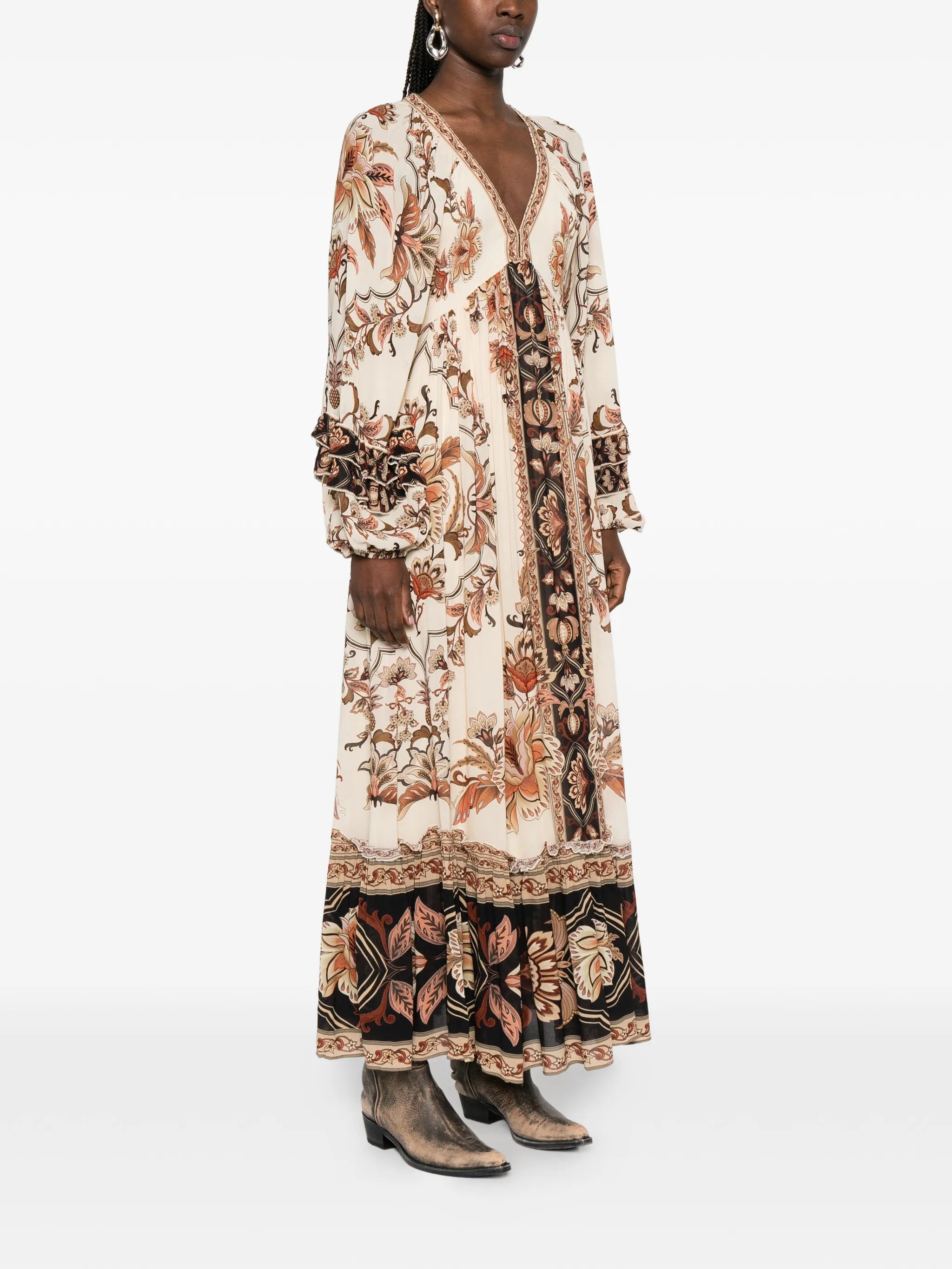majestic garden ruffled maxi dress