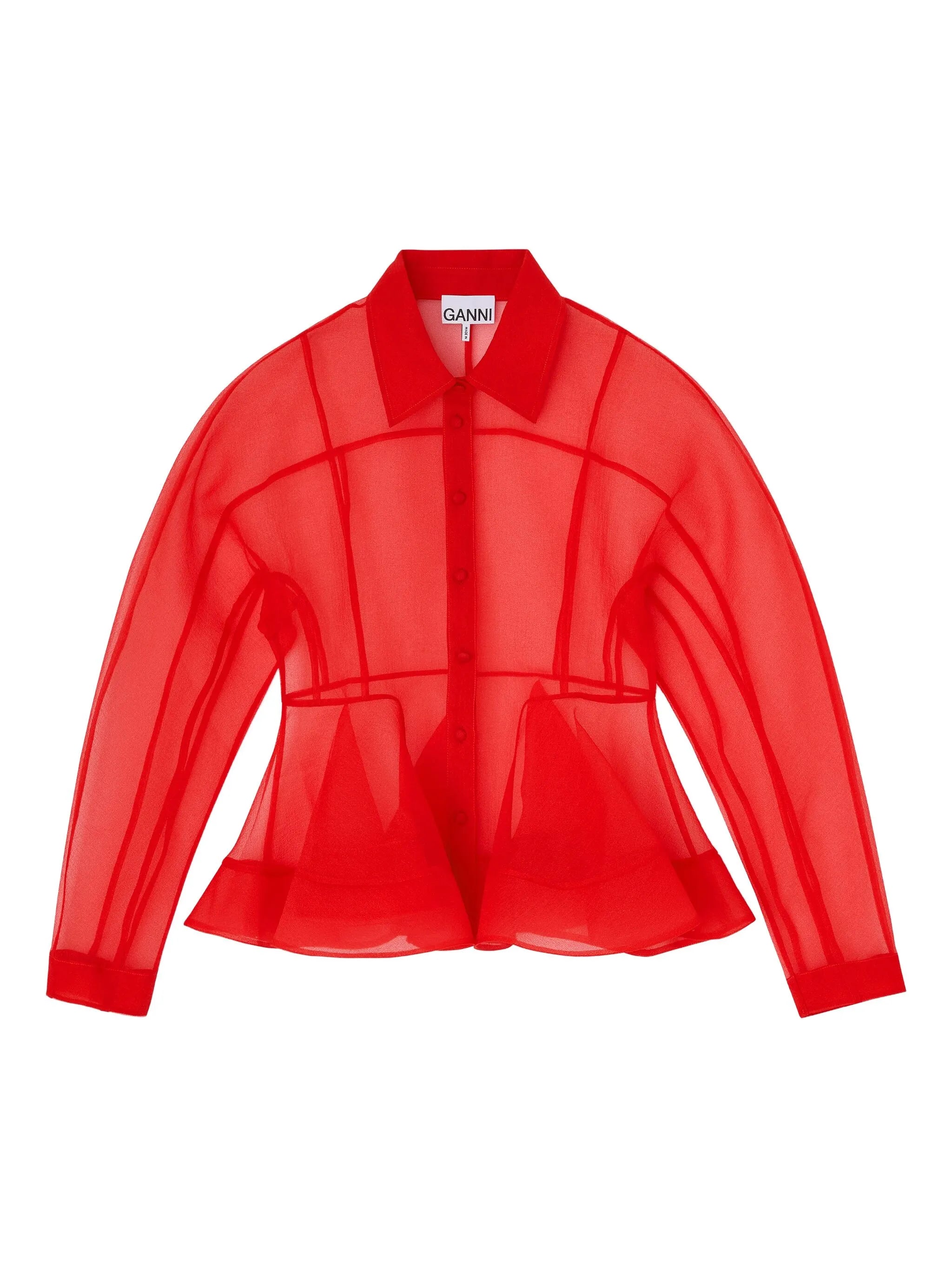 red organza peplum shirt