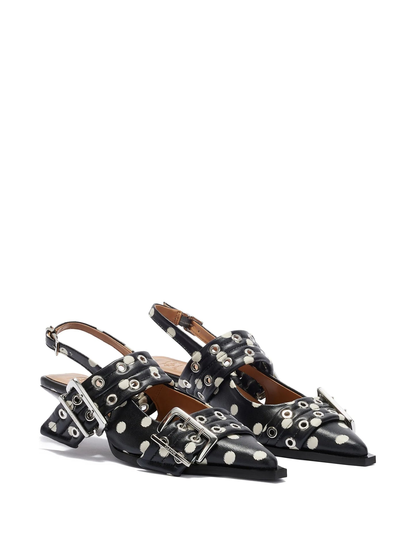 polka-dot buckle pumps