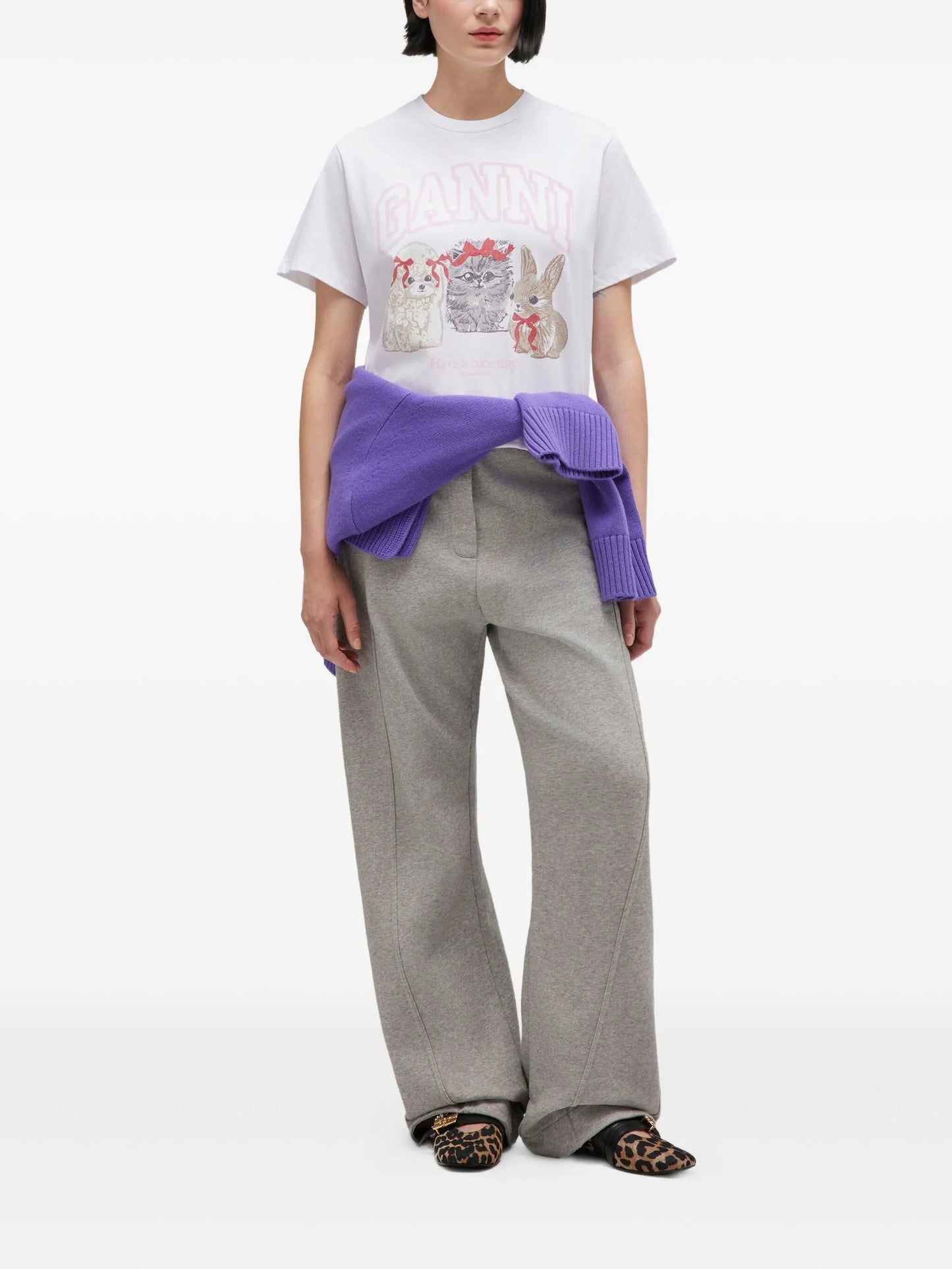 GANNI T-SHIRT BASIC COTTON JERSEY CUTE ANIMALS