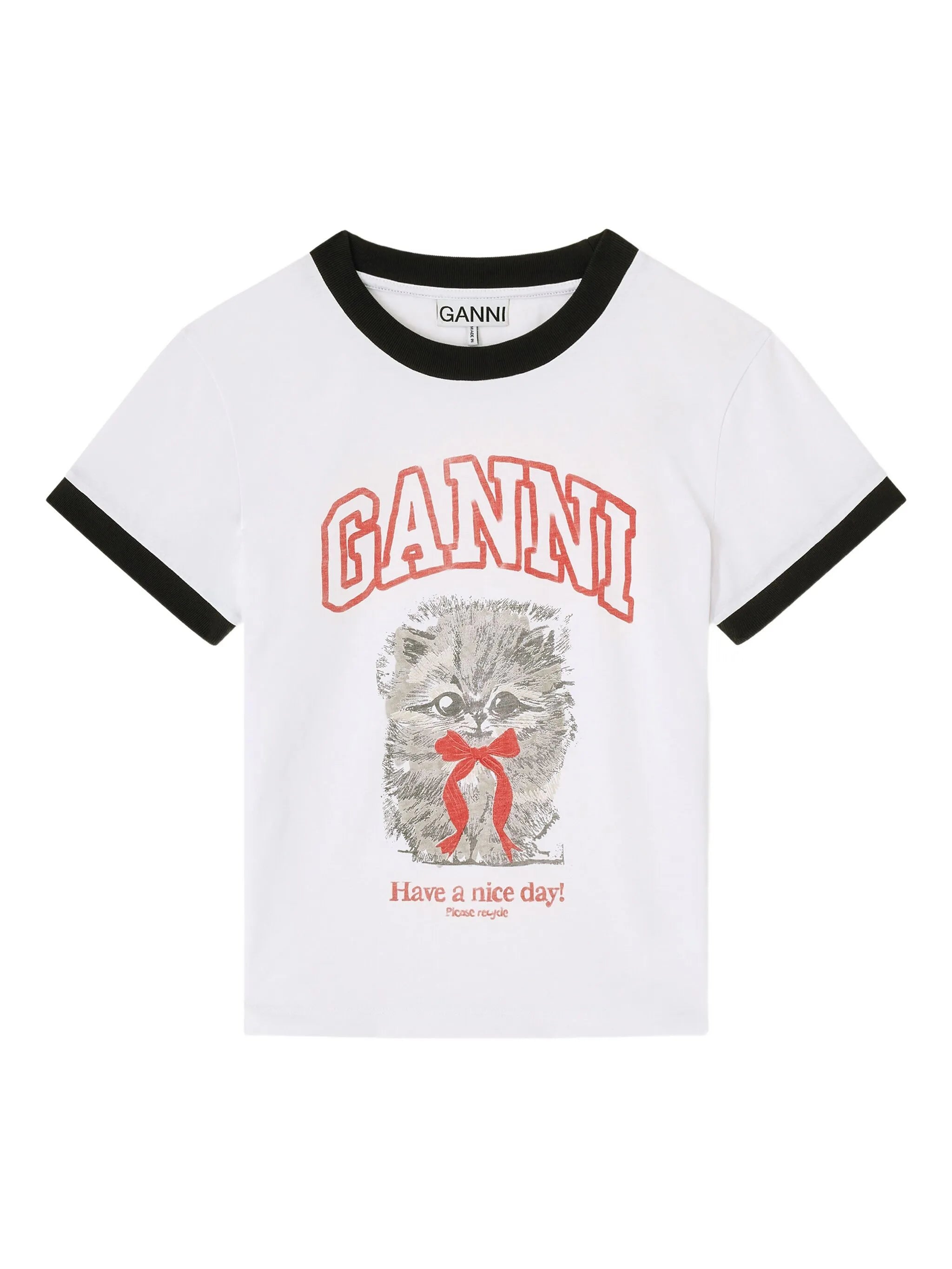 cat-print ringer T-shirt