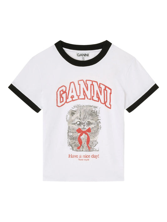 cat-print ringer T-shirt