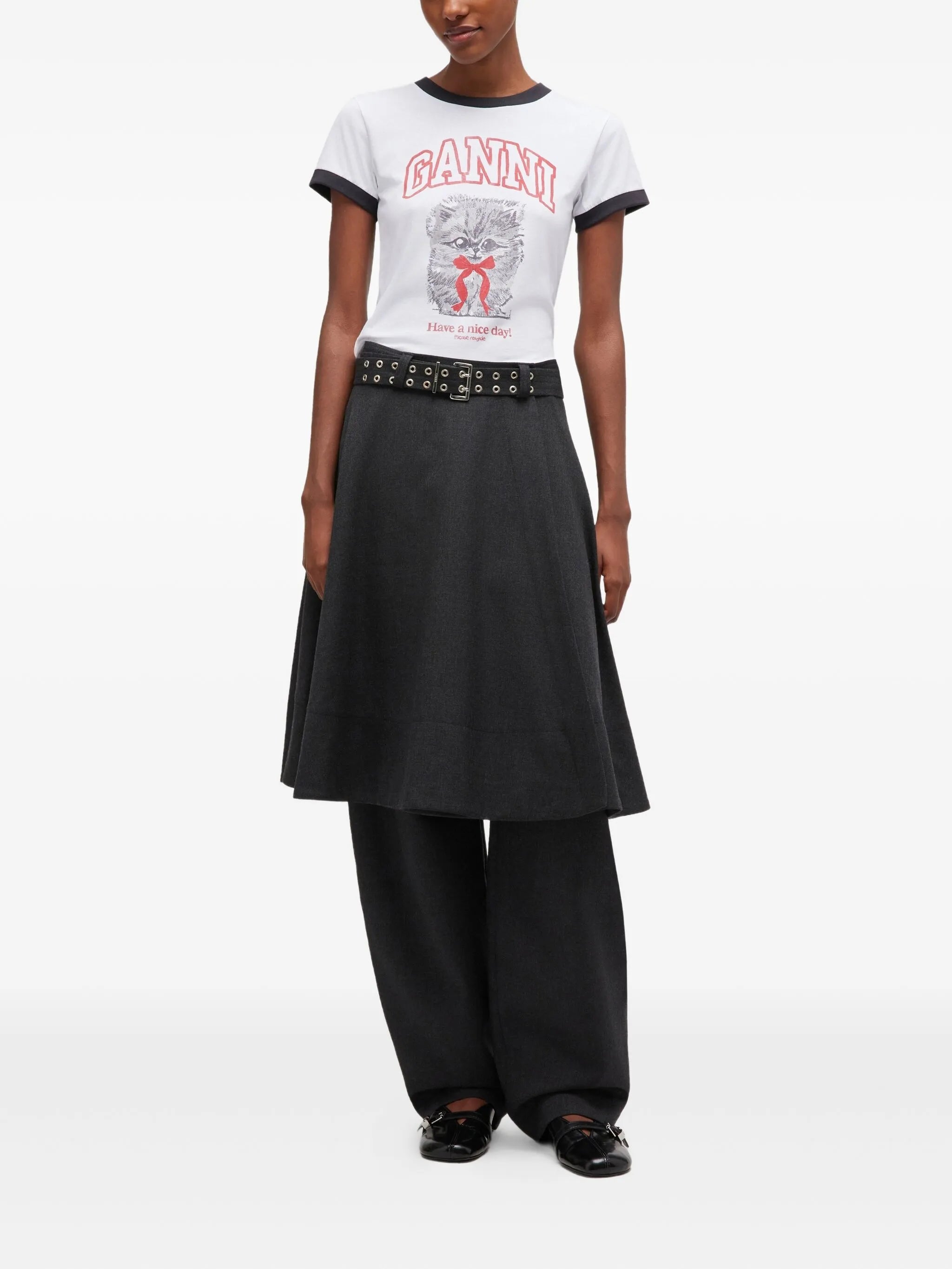 cat-print ringer T-shirt