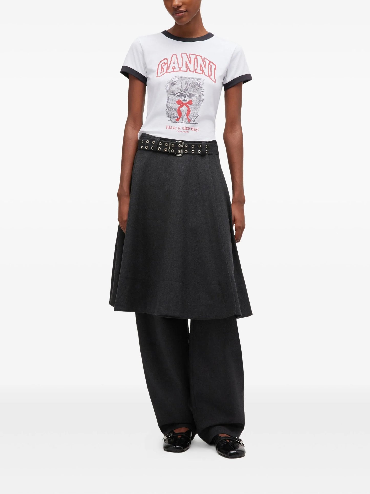 cat-print ringer T-shirt
