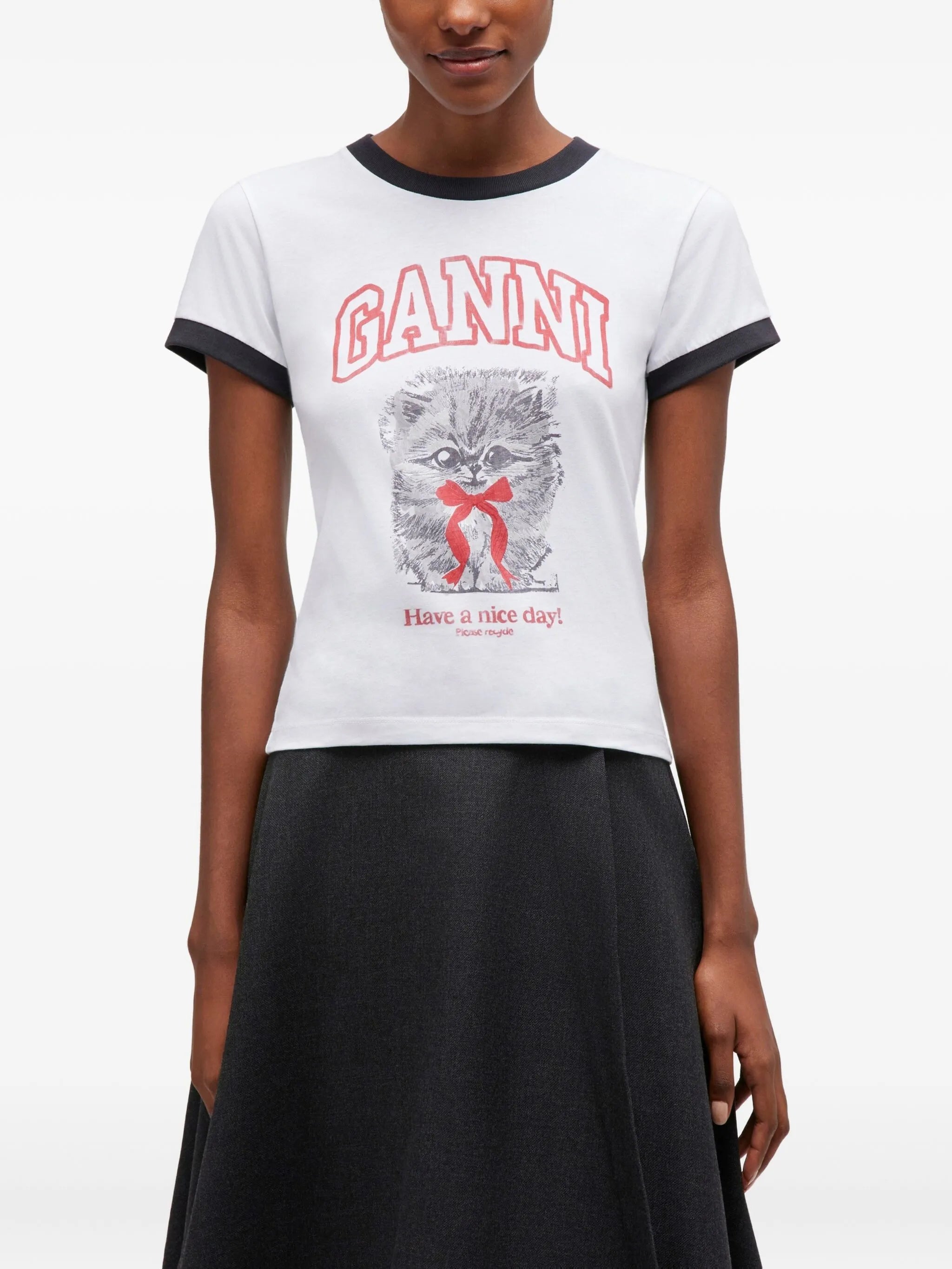 white cropped Kitty T-shirt
